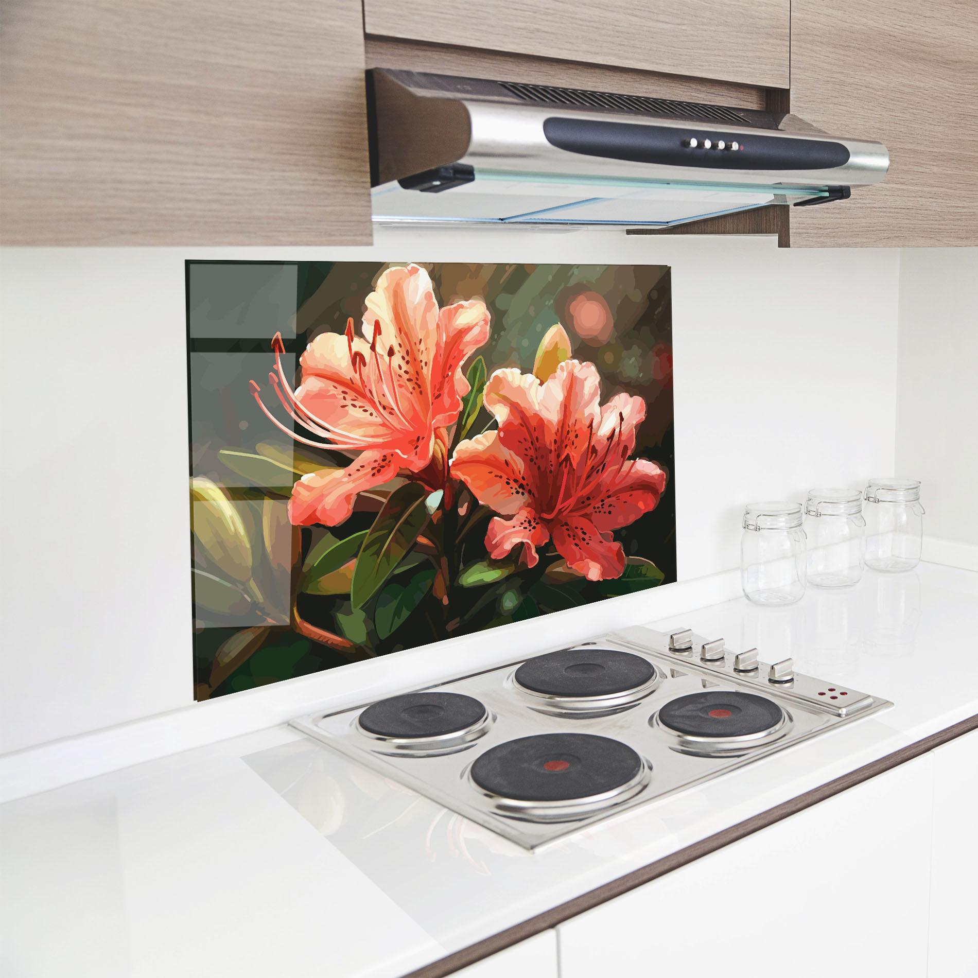 Küchenrückwand Glas Dreamy Exotic Flower mockup 8