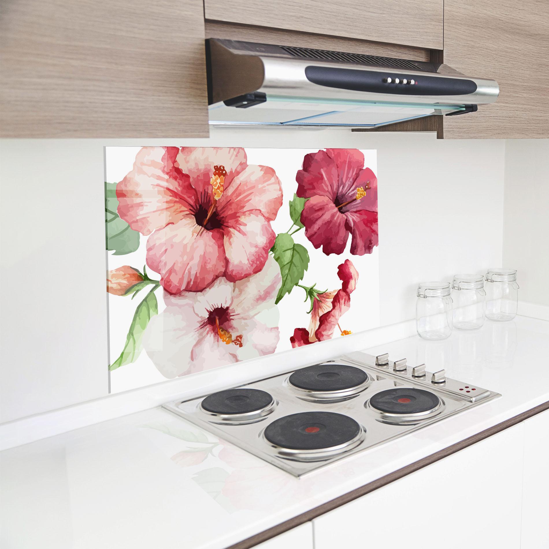Küchenrückwand Glas Exotic Flower Paint mockup 8