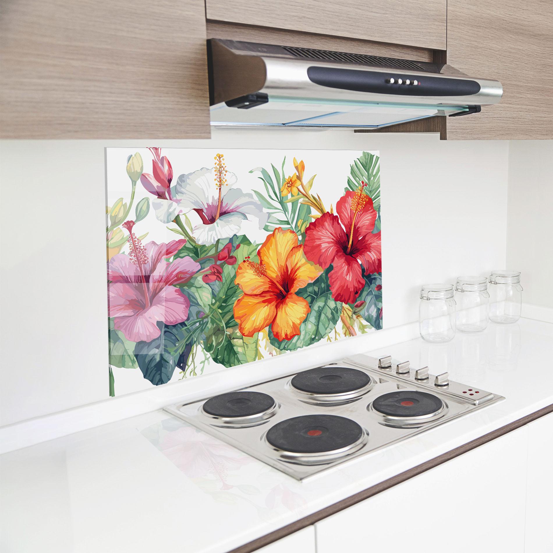 Küchenrückwand Glas Exotic Flowers mockup 8