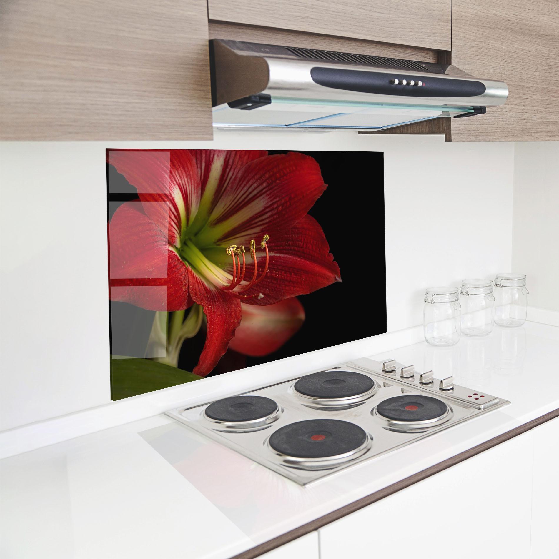 Küchenrückwand Glas Exotic Red Lily mockup 8