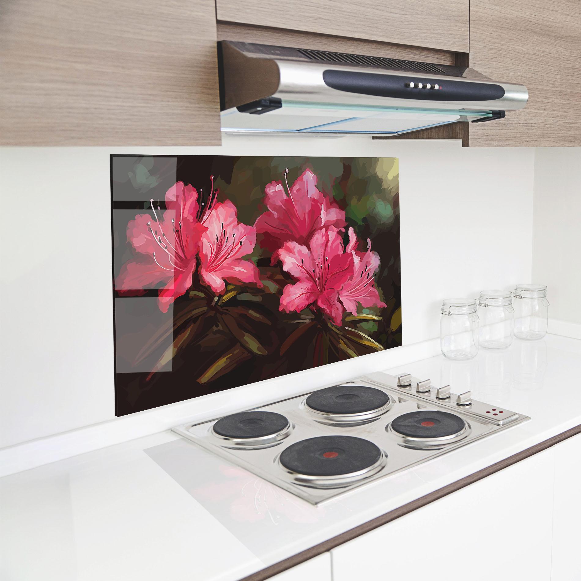Küchenrückwand Glas Pink Exotic Art mockup 8