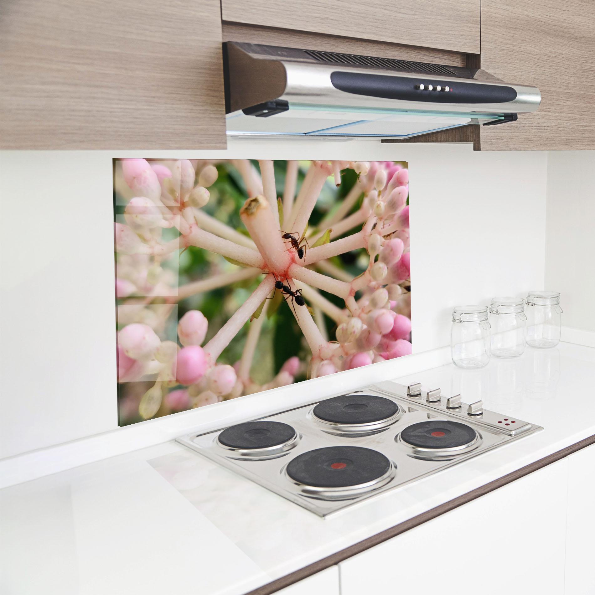 Küchenrückwand Glas Pink Exotic Flower mockup 8