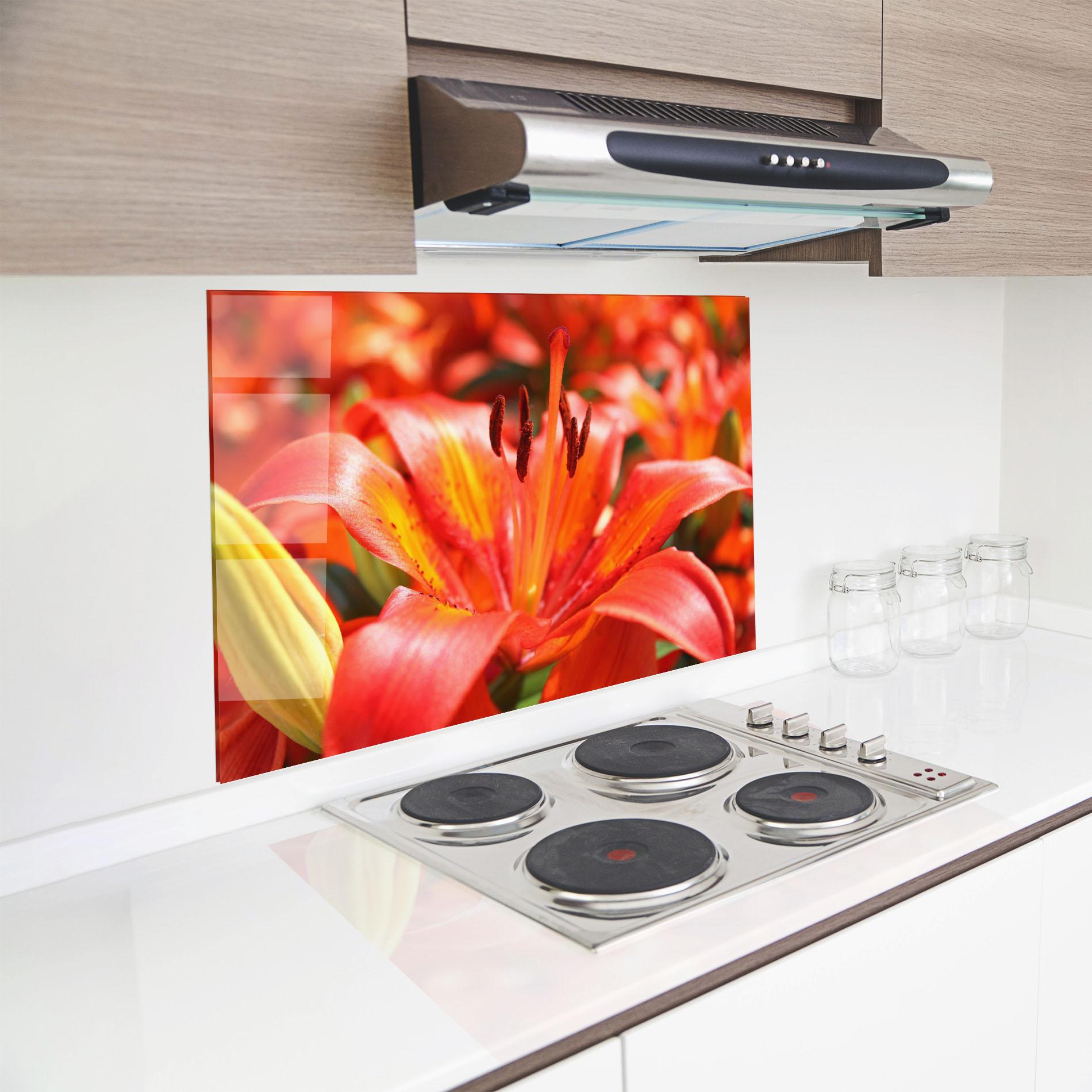 Küchenrückwand Glas Pretty Orange Exotic mockup 8