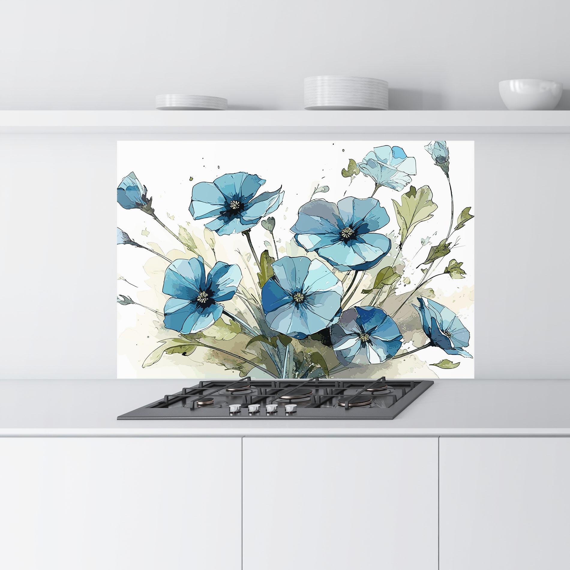 Küchenrückwand Glas Blue Wild Plant mockup 9
