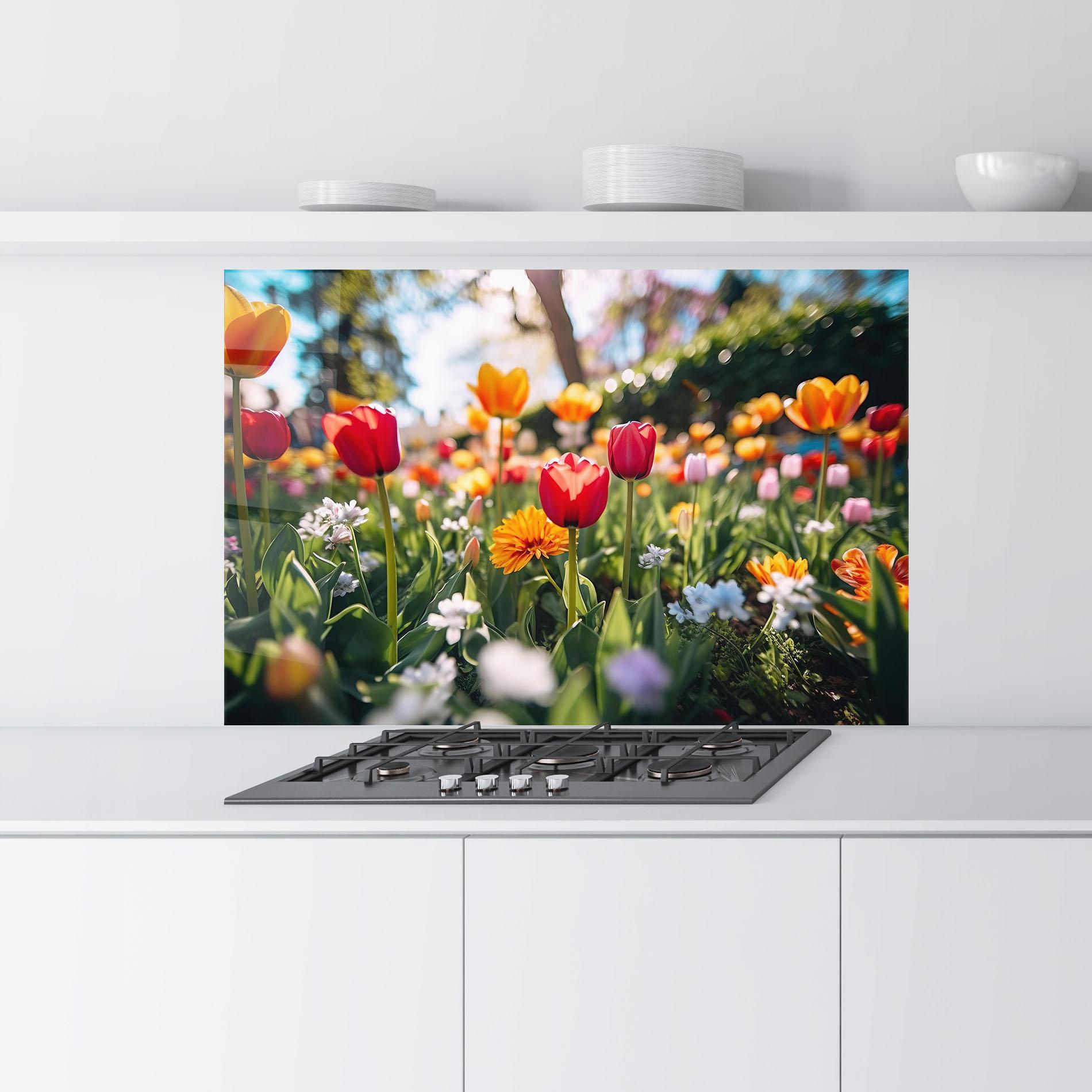 Küchenrückwand Glas Garden Tulips Mix mockup 9