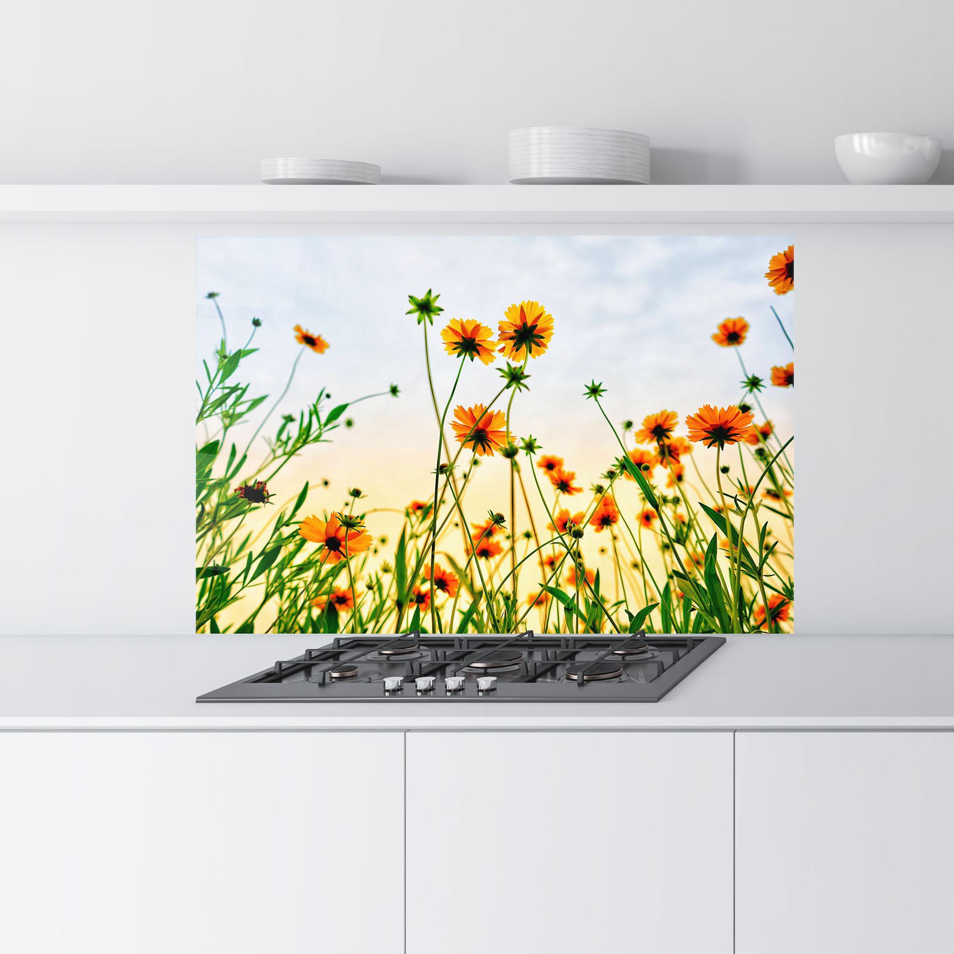 Küchenrückwand Glas Orange Wild Flowers mockup 9