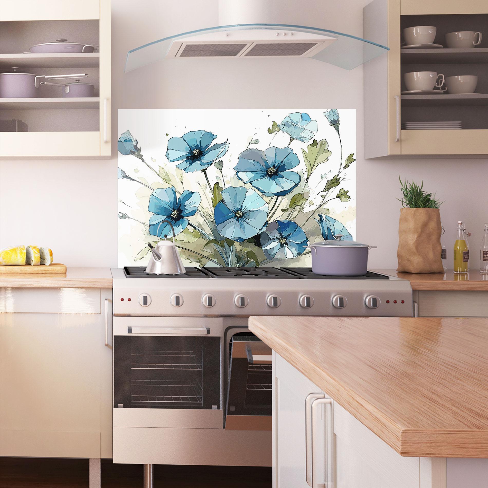 Küchenrückwand Glas Blue Wild Plant mockup 1