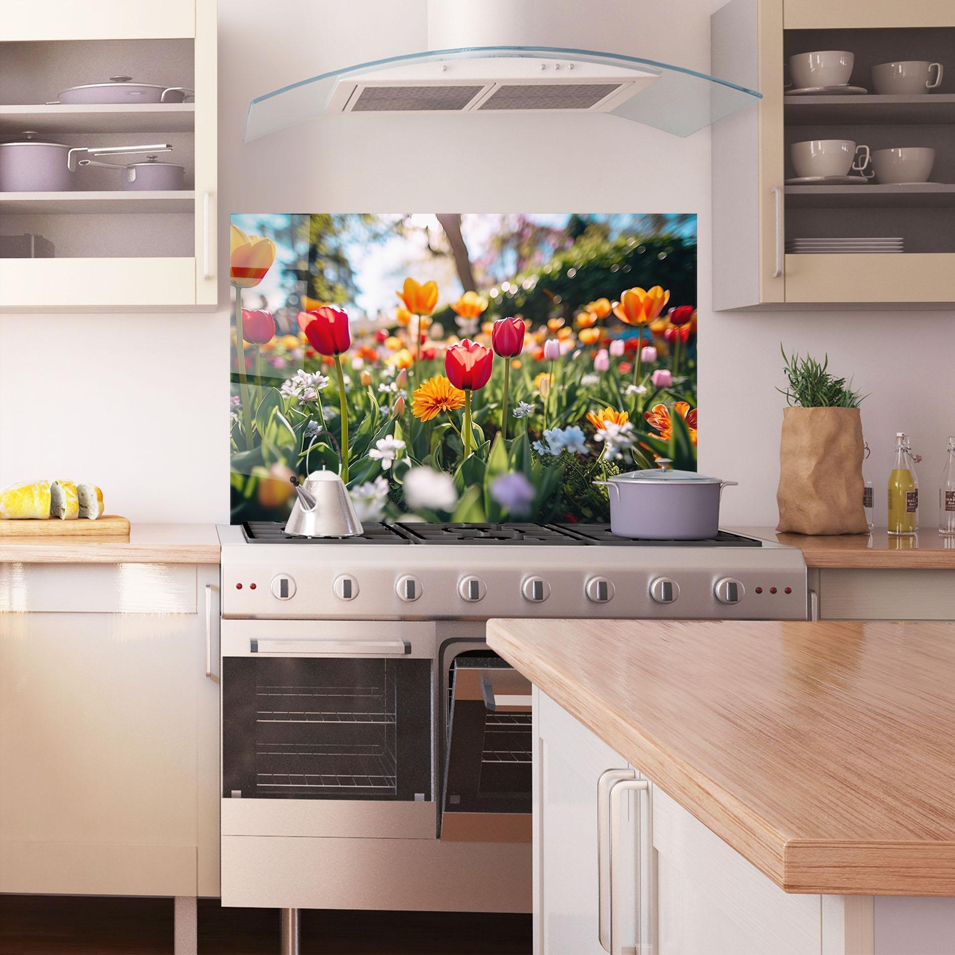 Küchenrückwand Glas Garden Tulips Mix mockup 1