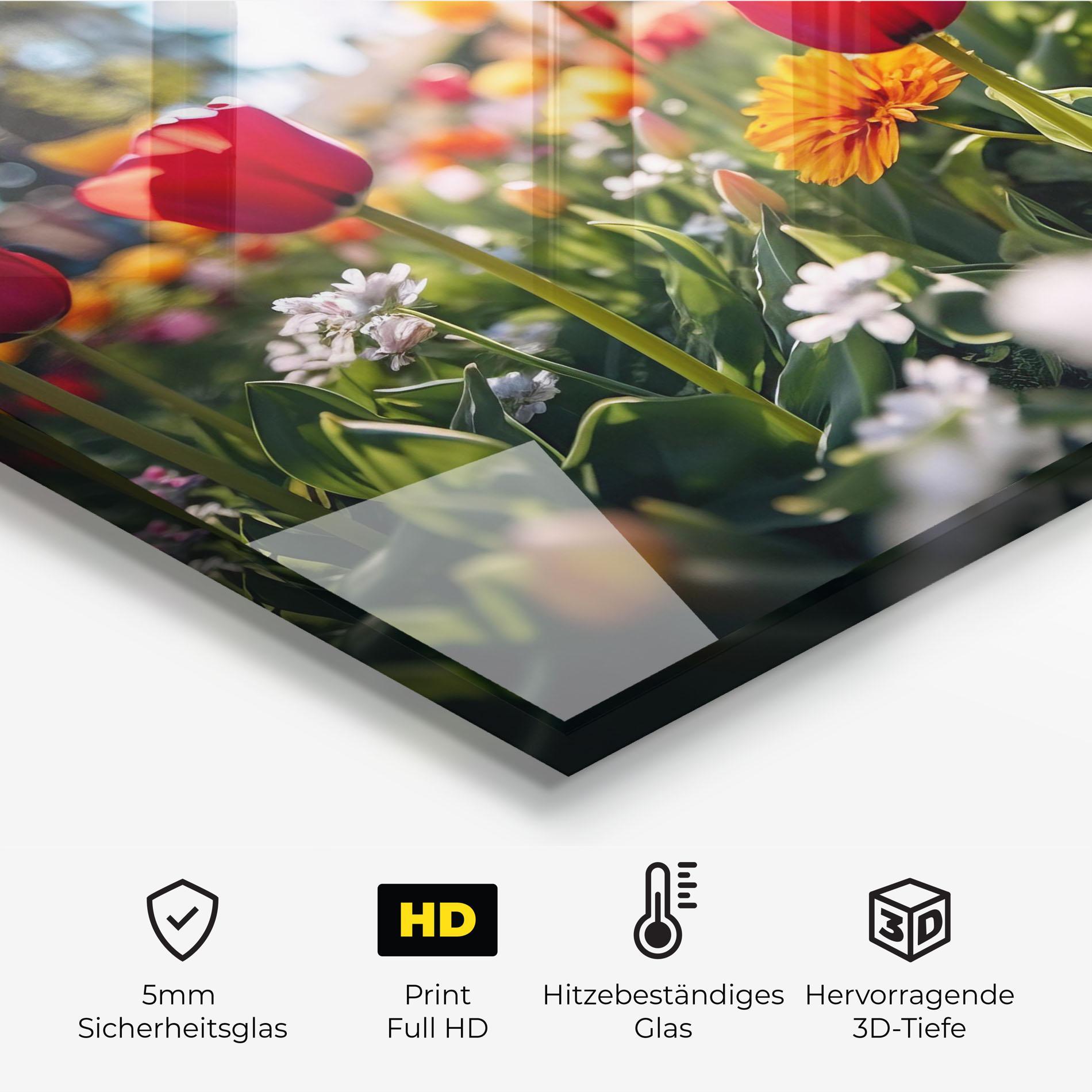 Küchenrückwand Glas Garden Tulips Mix mockup 2