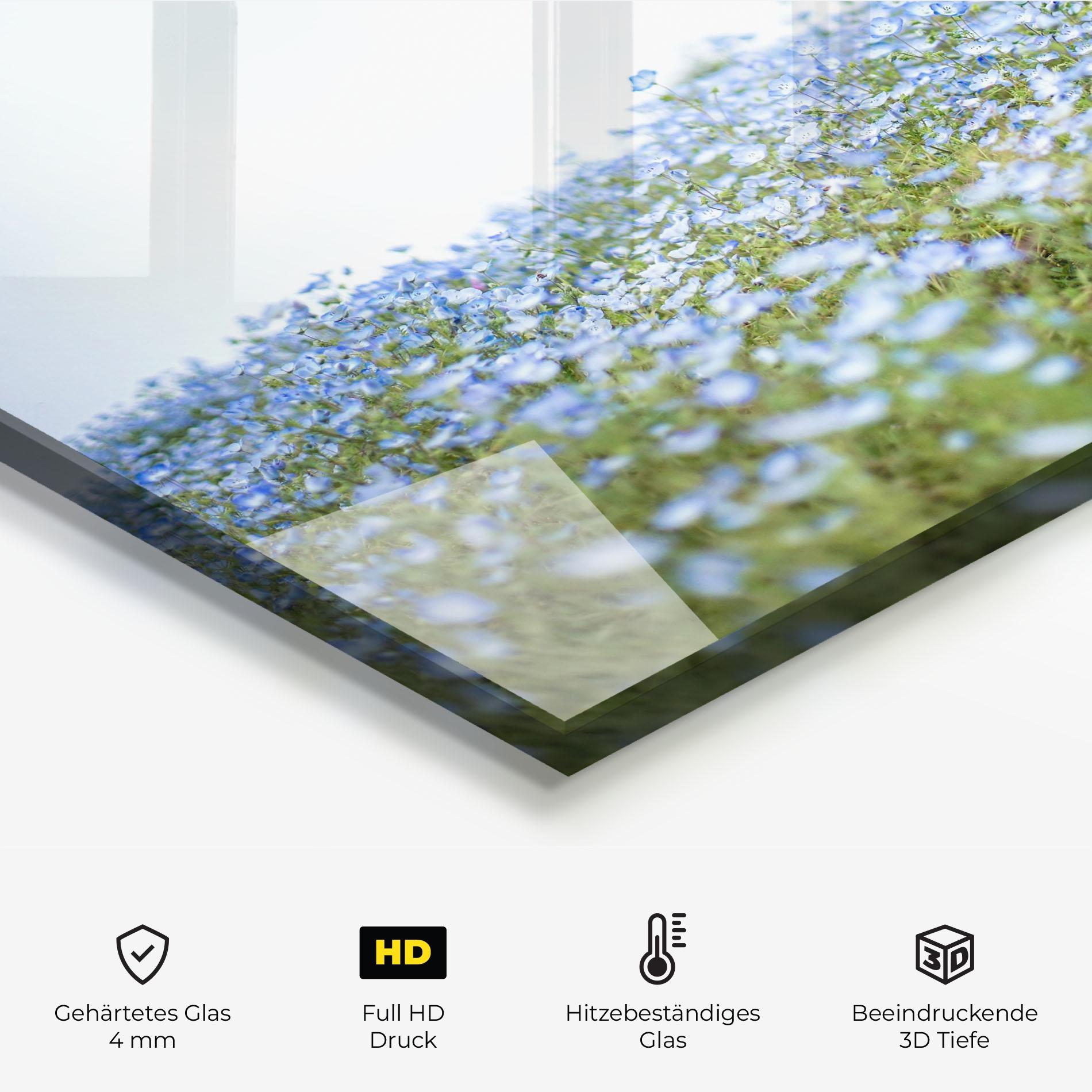 Küchenrückwand Glas Blue Wild Flowers mockup 2