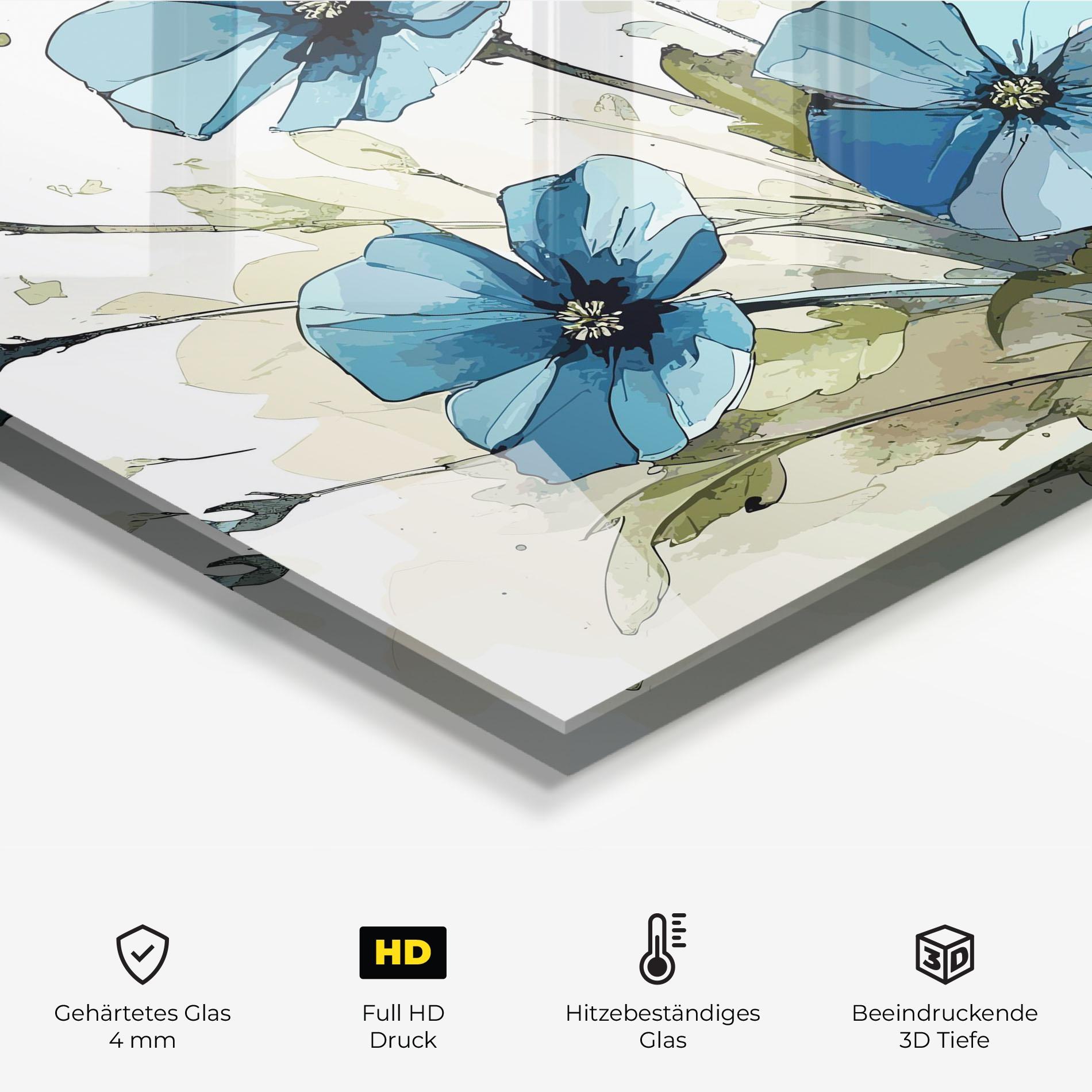 Küchenrückwand Glas Blue Wild Plant mockup 2