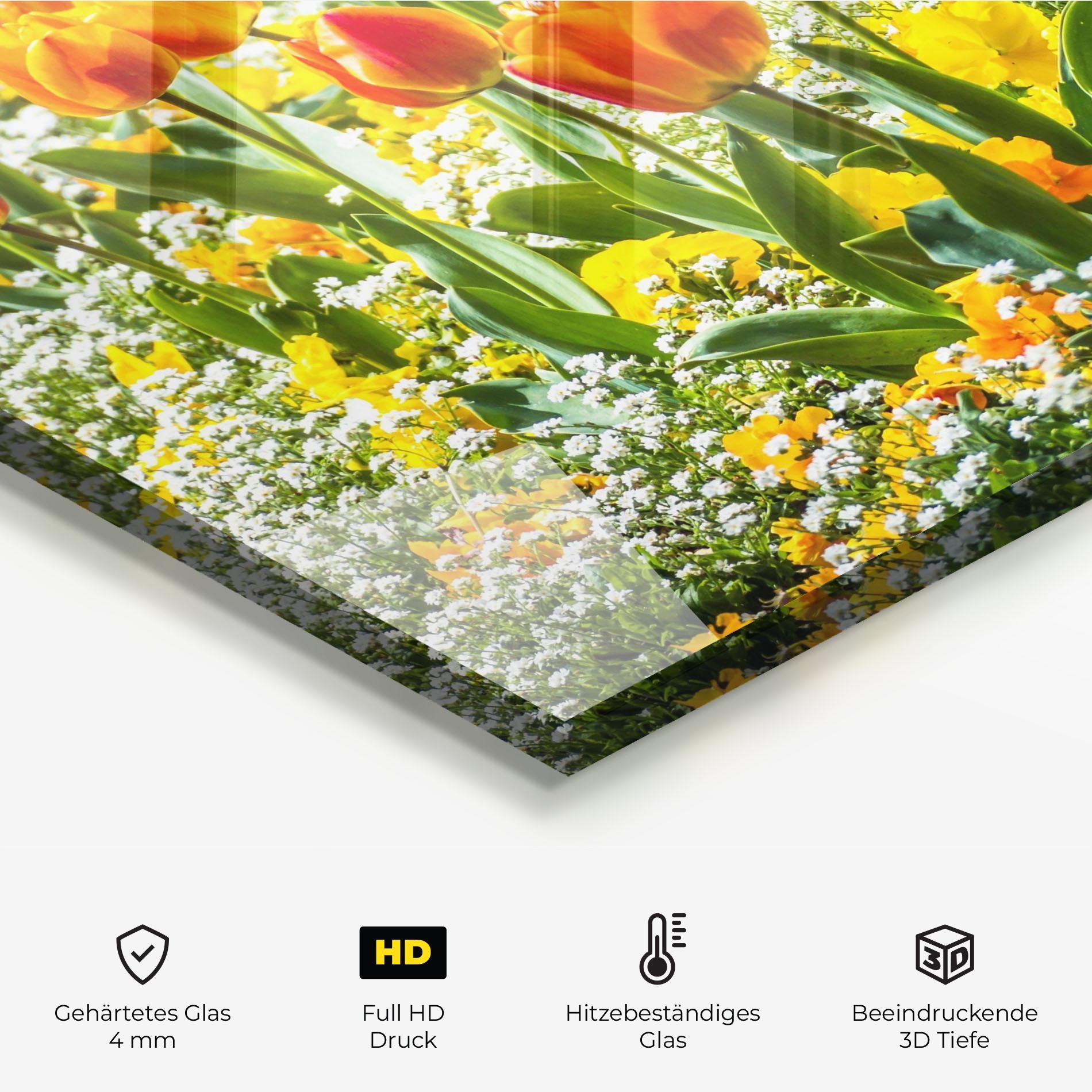 Küchenrückwand Glas Colorful Tulips Garden mockup 2
