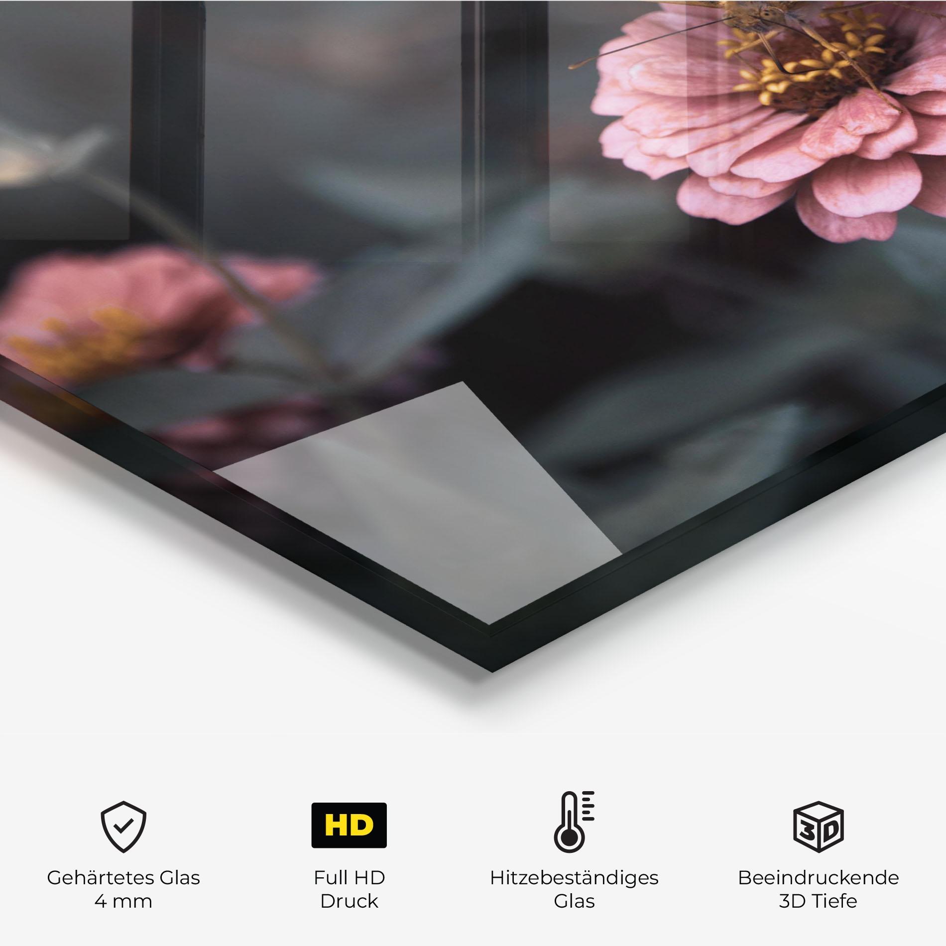 Küchenrückwand Glas Flower Butterfly mockup 2