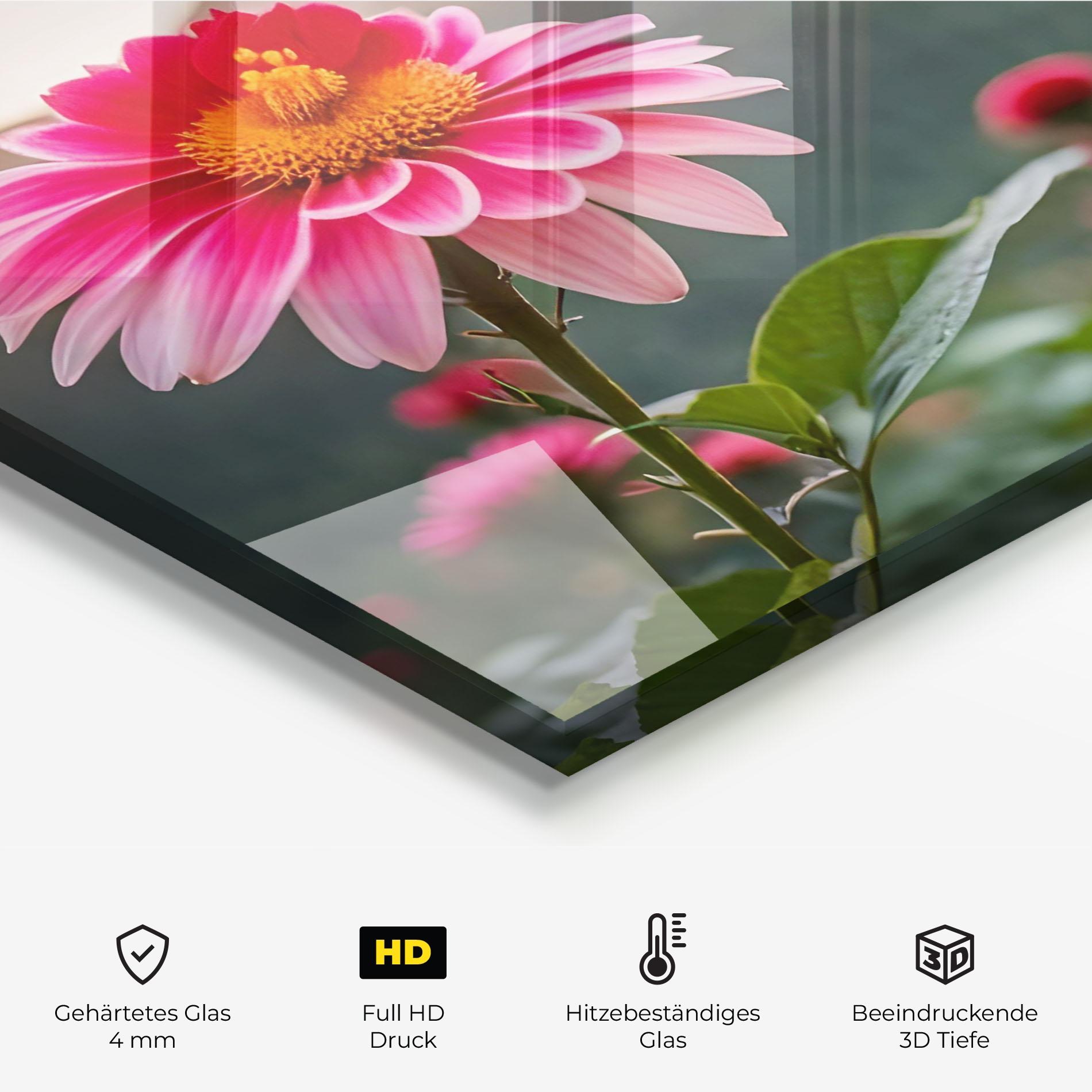 Küchenrückwand Glas Mountain Pink Flower mockup 2