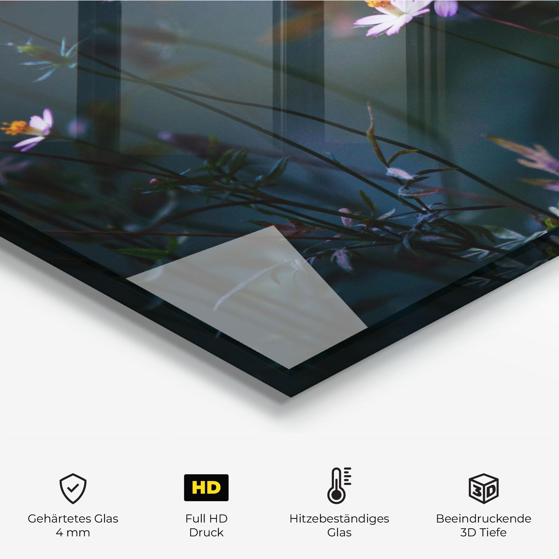 Küchenrückwand Glas Night Flowers mockup 2