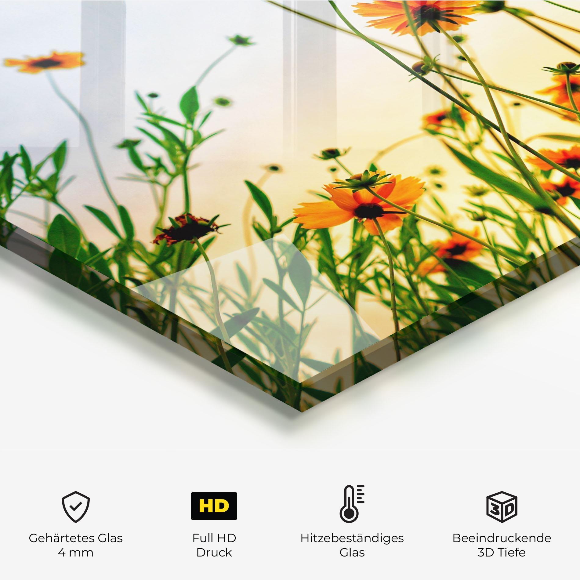 Küchenrückwand Glas Orange Wild Flowers mockup 2