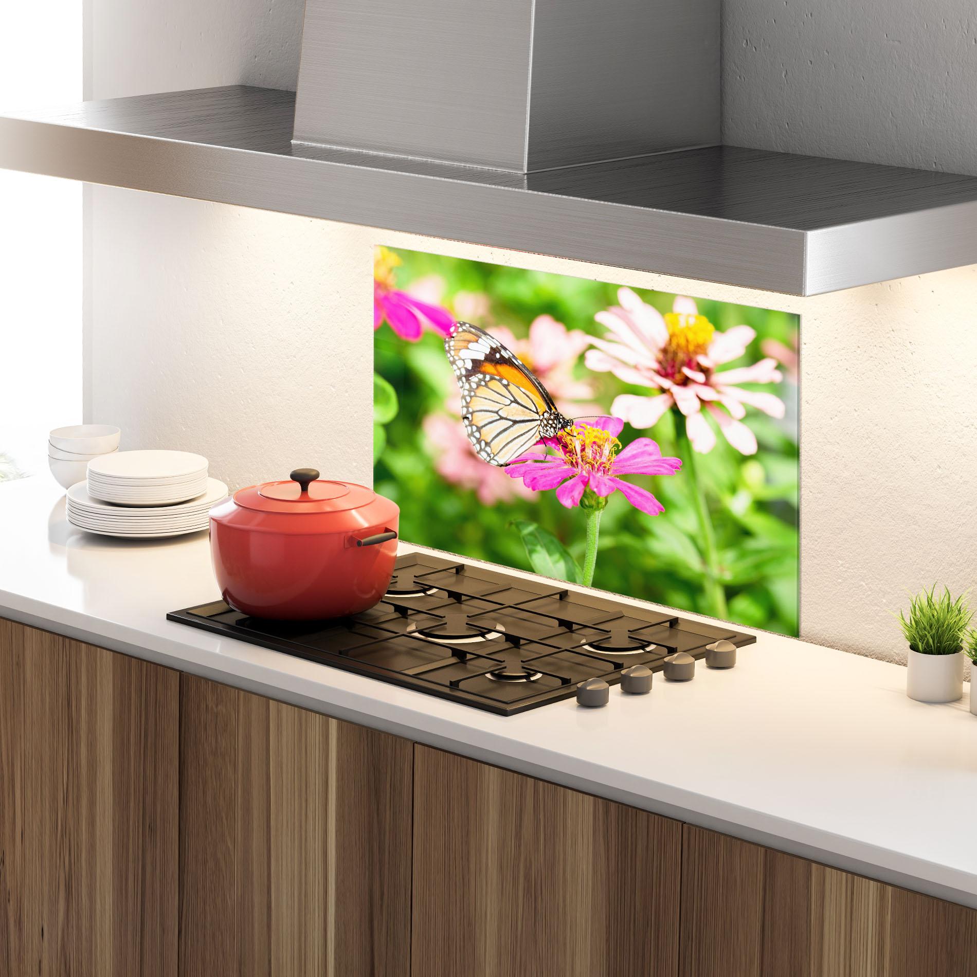 Küchenrückwand Glas Daylight Butterfly mockup 4