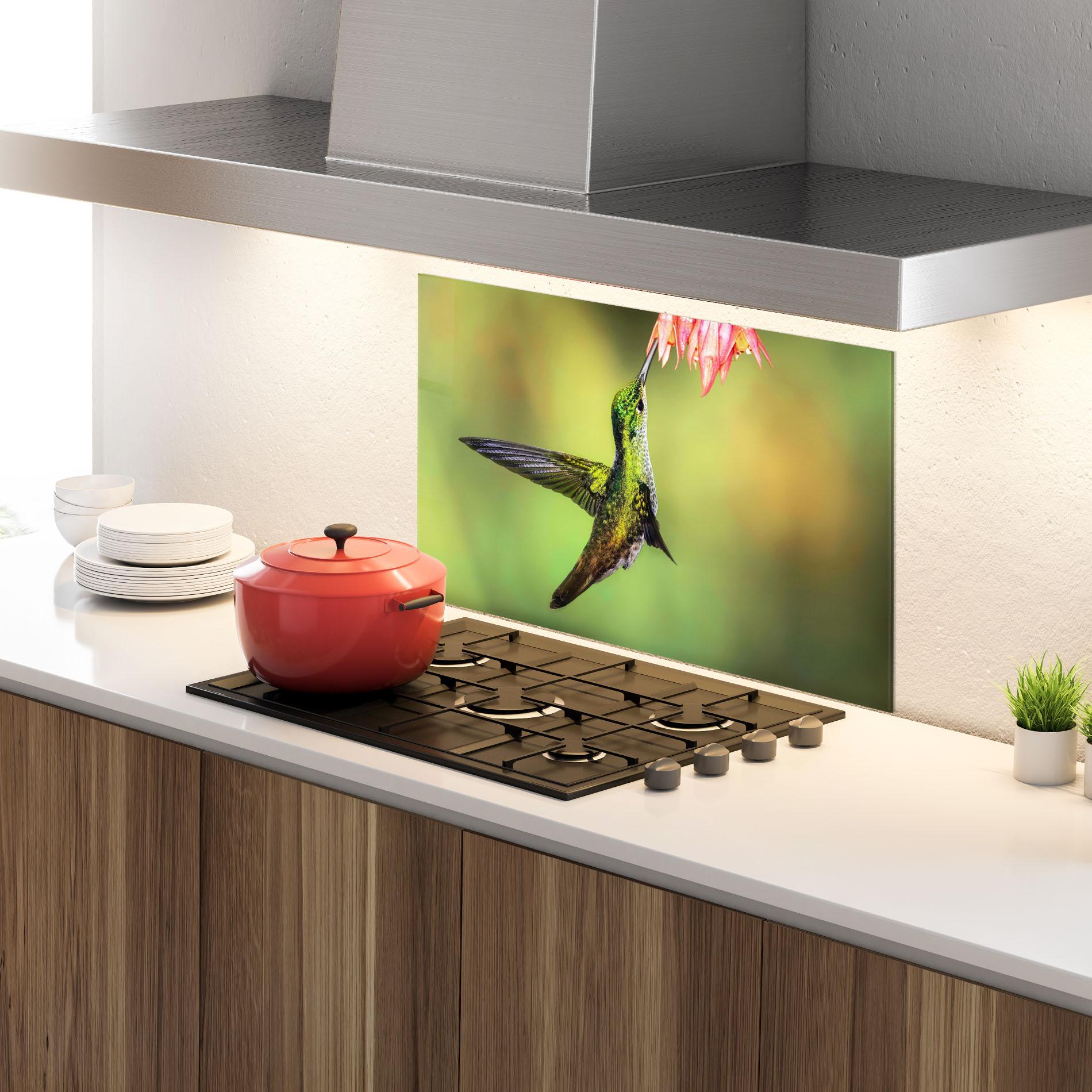 Küchenrückwand Glas Wild Bird Flower mockup 4