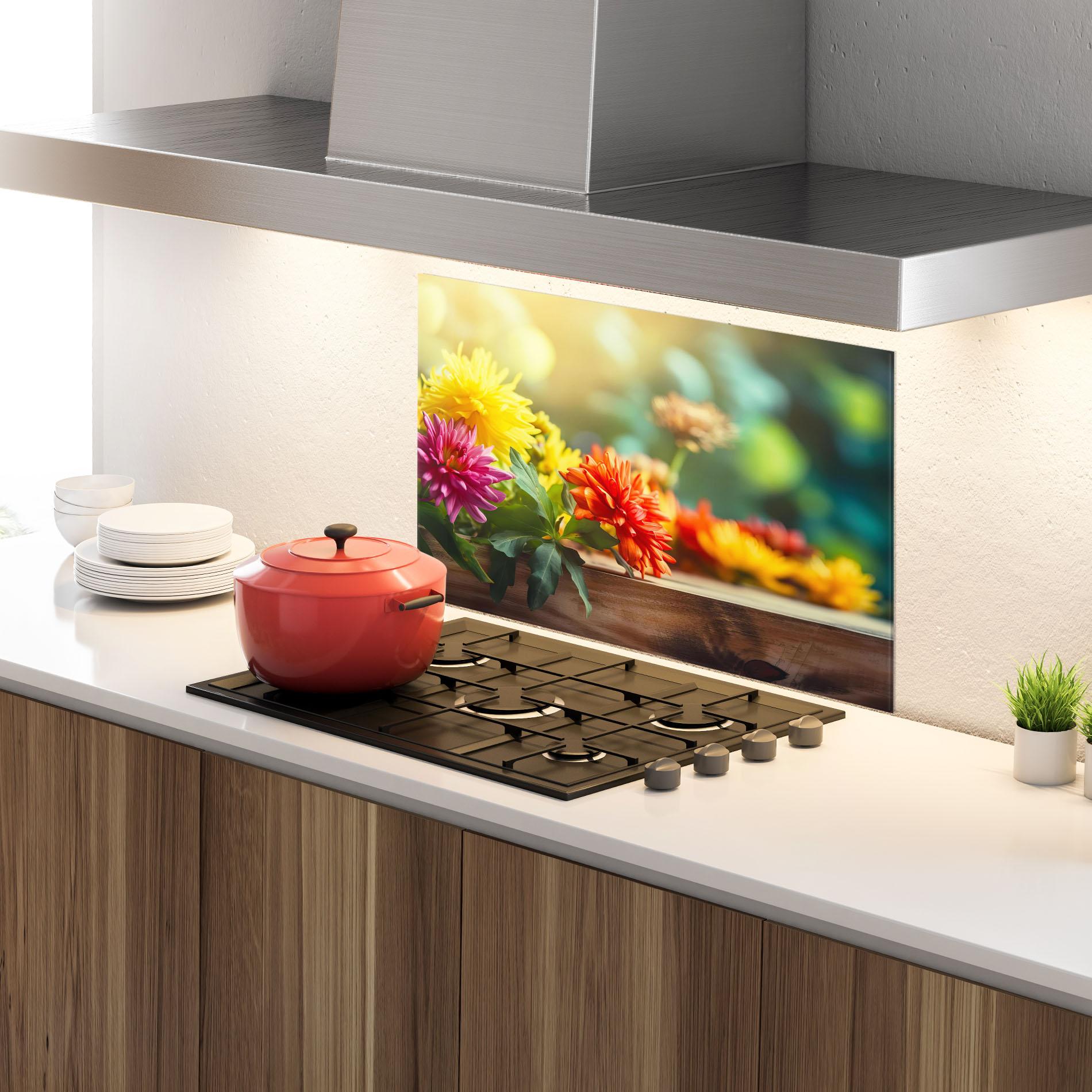 Küchenrückwand Glas Wood Wild Flower mockup 4