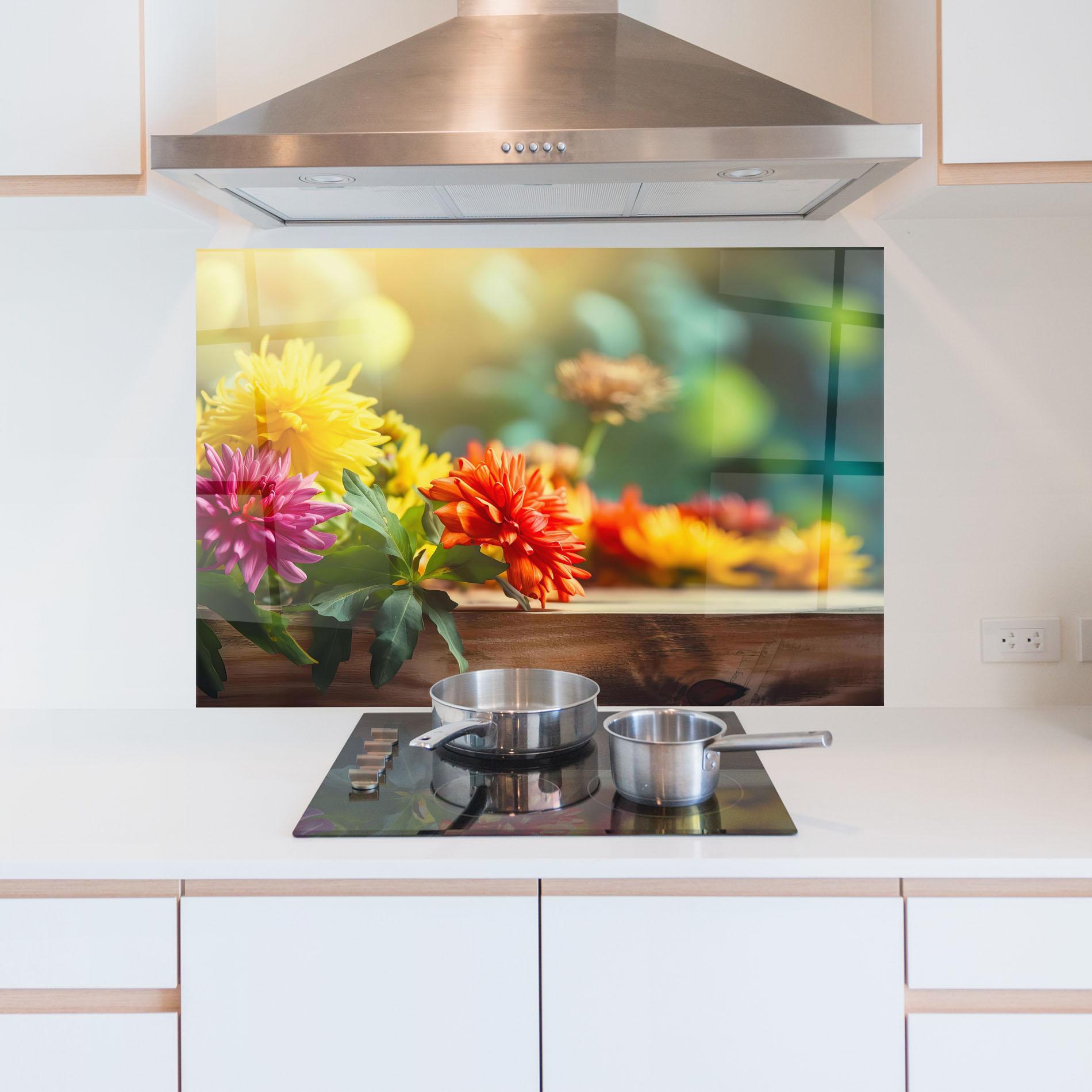 Küchenrückwand Glas Wood Wild Flower mockup 5