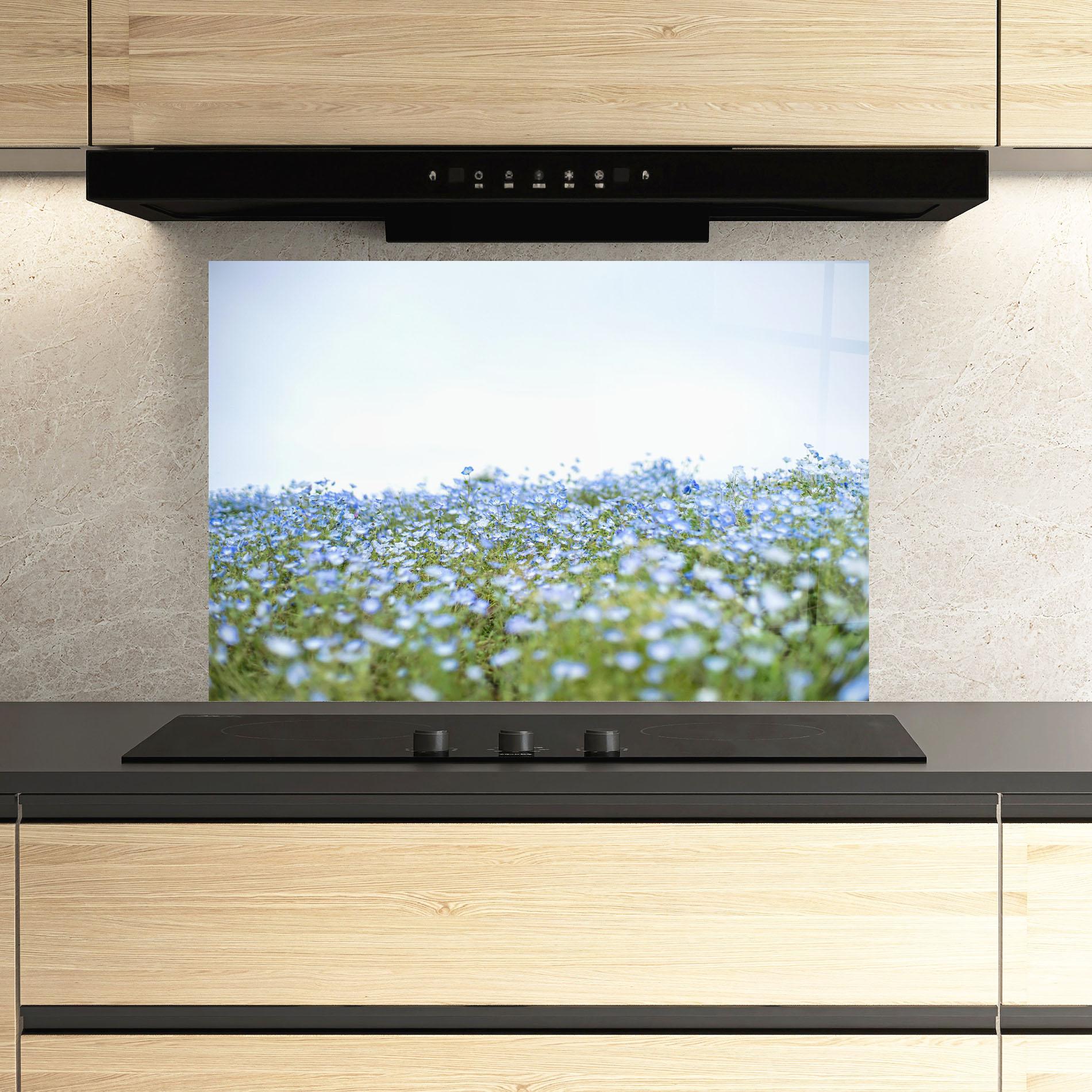 Küchenrückwand Glas Blue Wild Flowers mockup 3