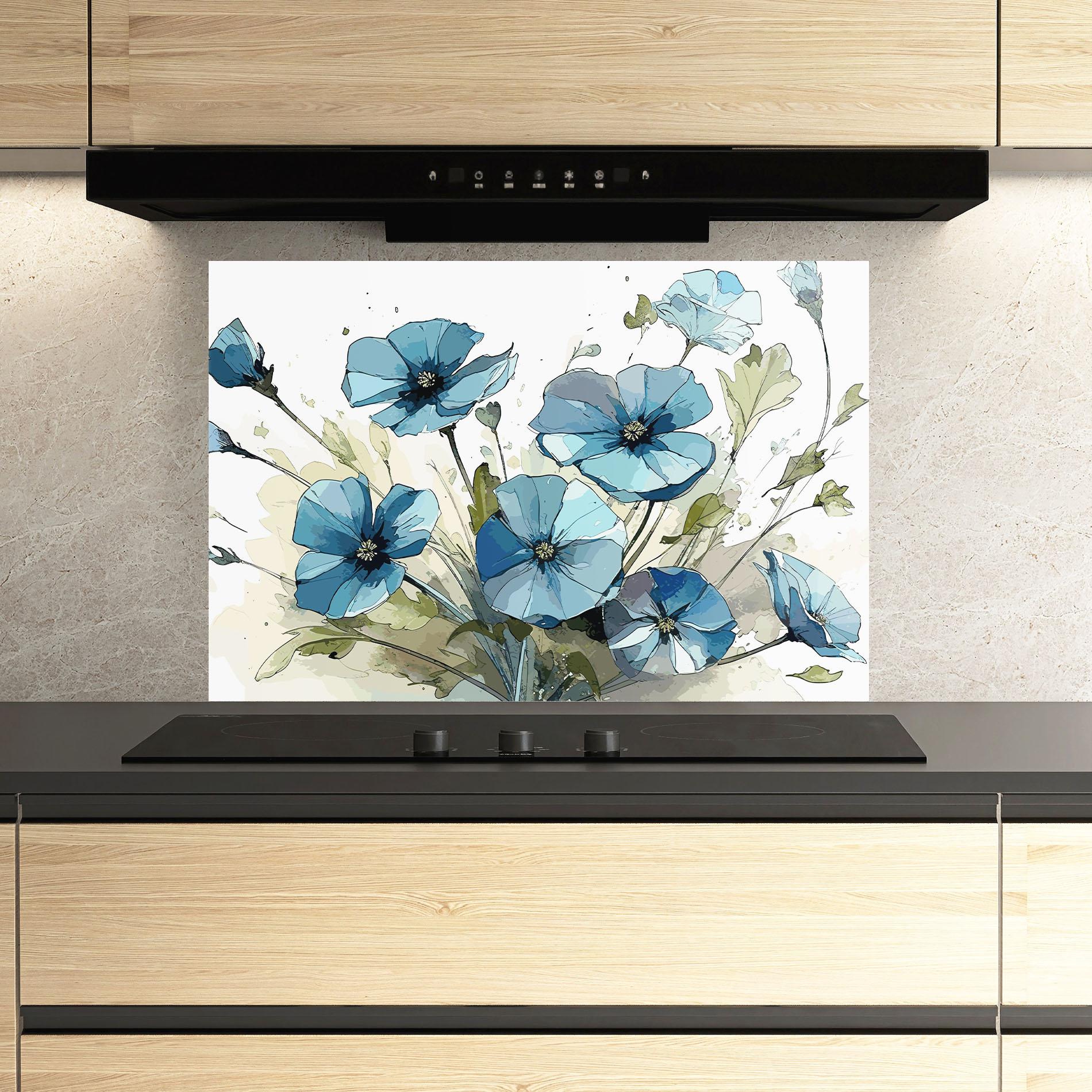 Küchenrückwand Glas Blue Wild Plant mockup 3