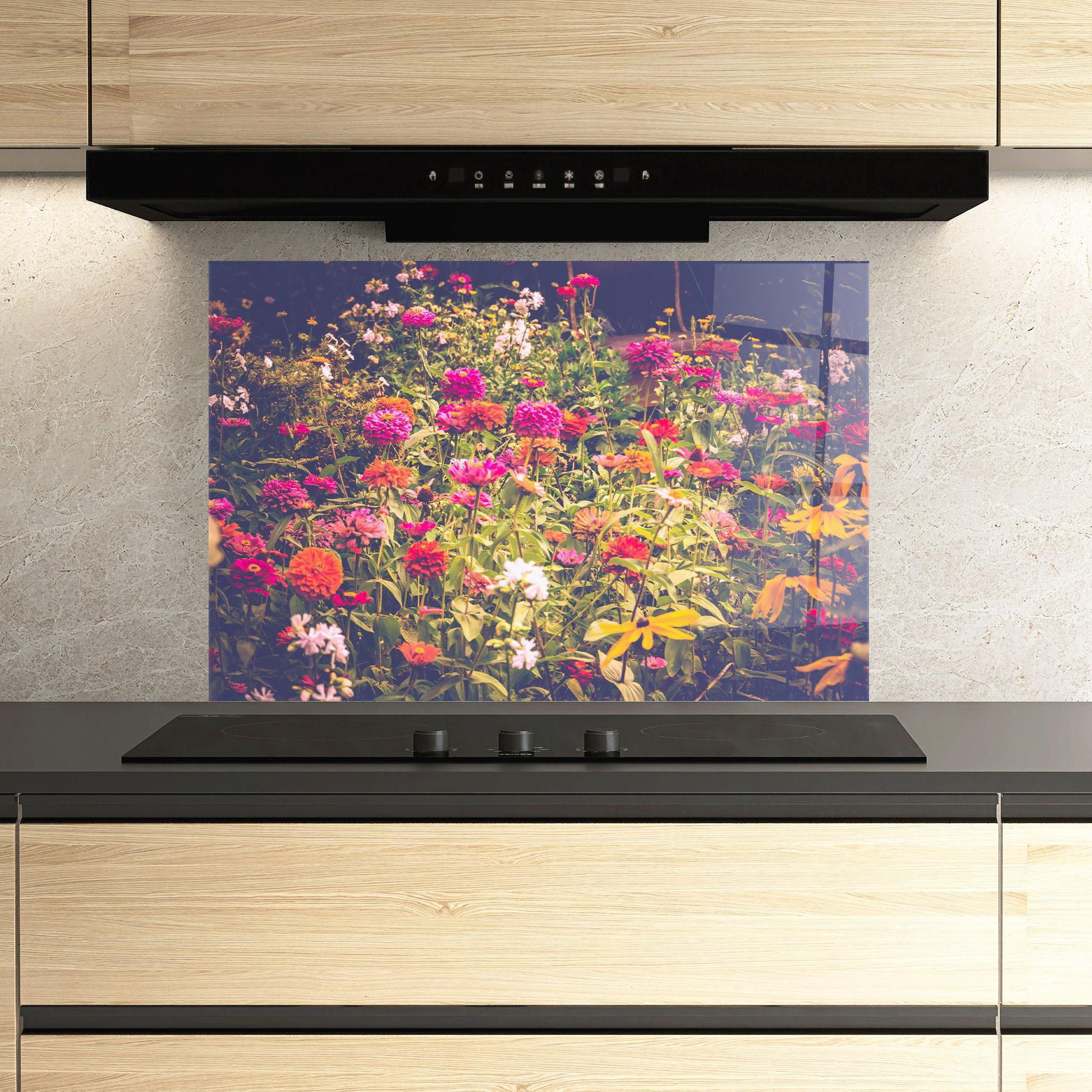 Küchenrückwand Glas Colorful Wild Field mockup 3