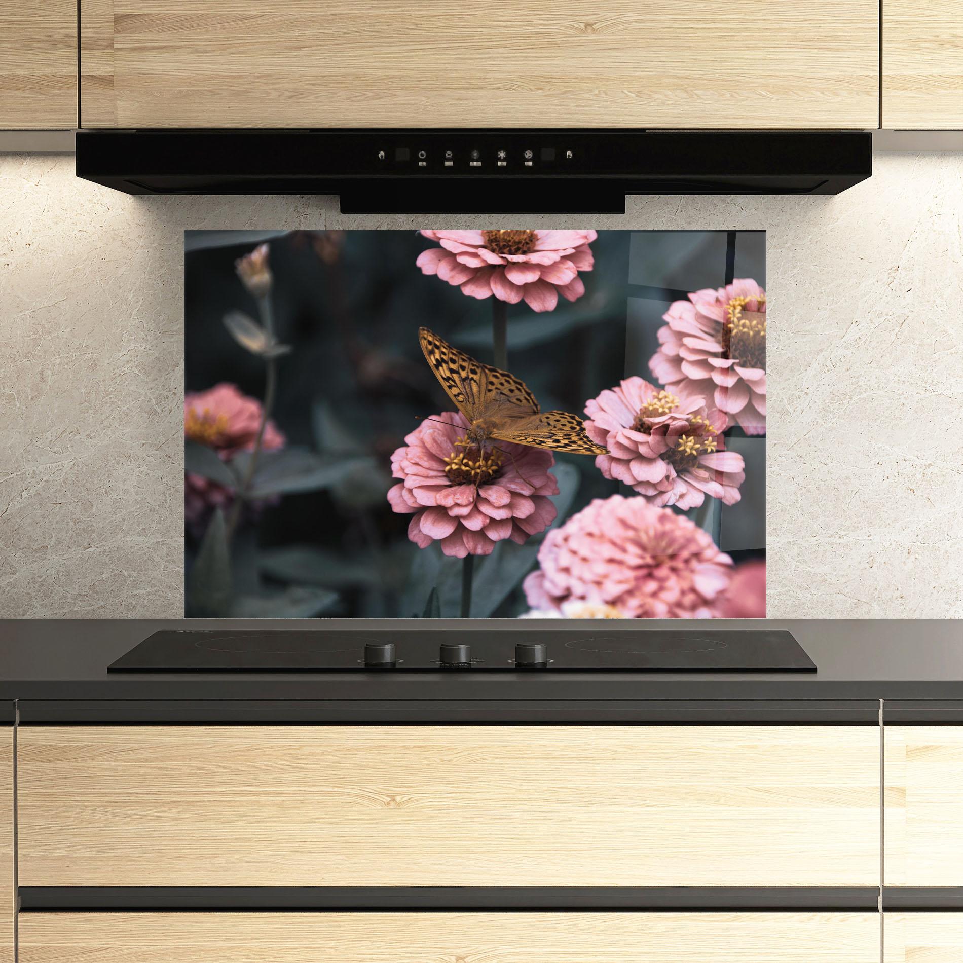 Küchenrückwand Glas Flower Butterfly mockup 3