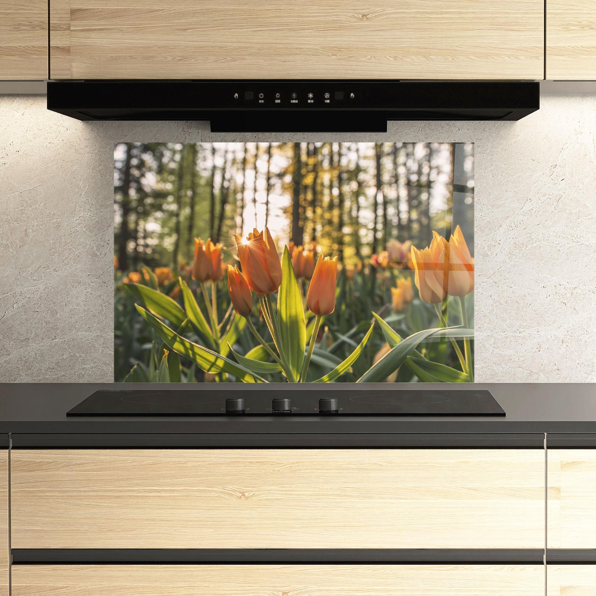 Küchenrückwand Glas Forest Tulips mockup 3