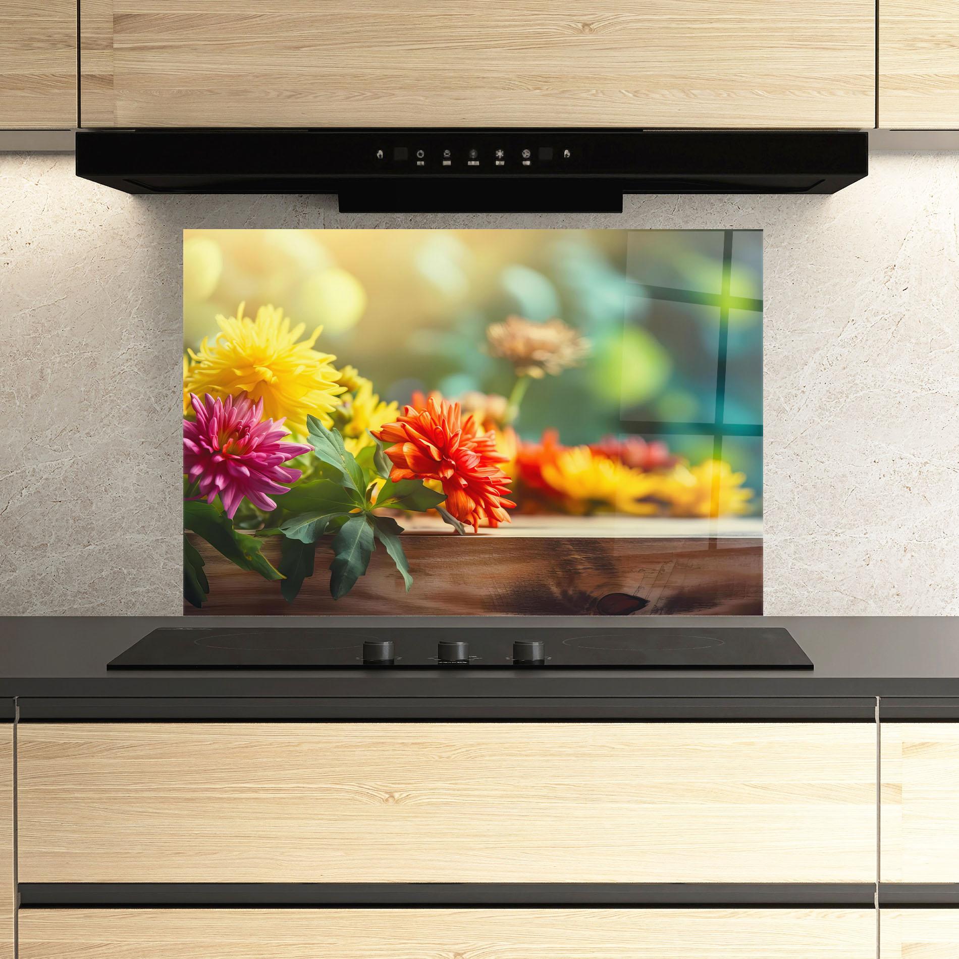 Küchenrückwand Glas Wood Wild Flower mockup 3