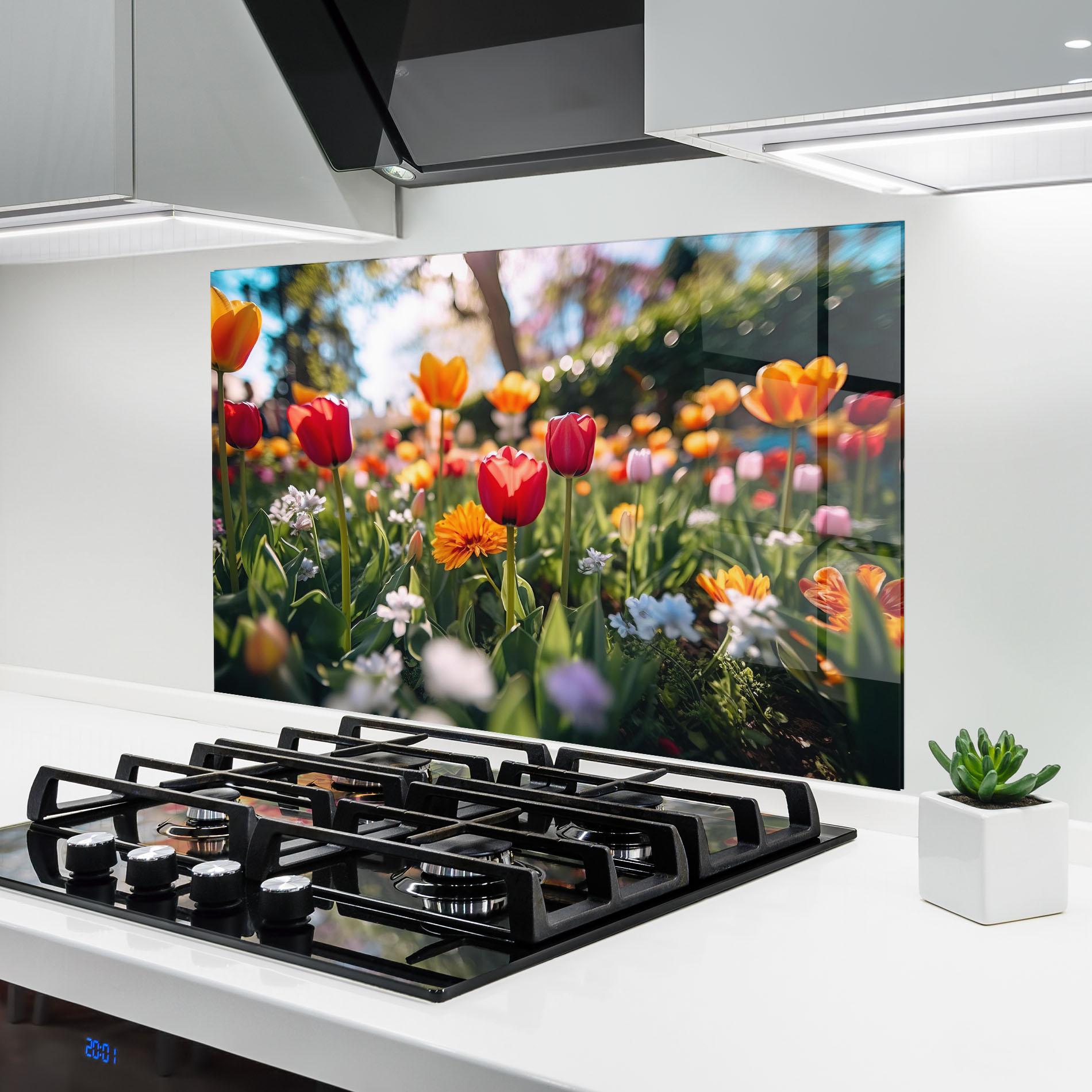 Küchenrückwand Glas Garden Tulips Mix mockup 6