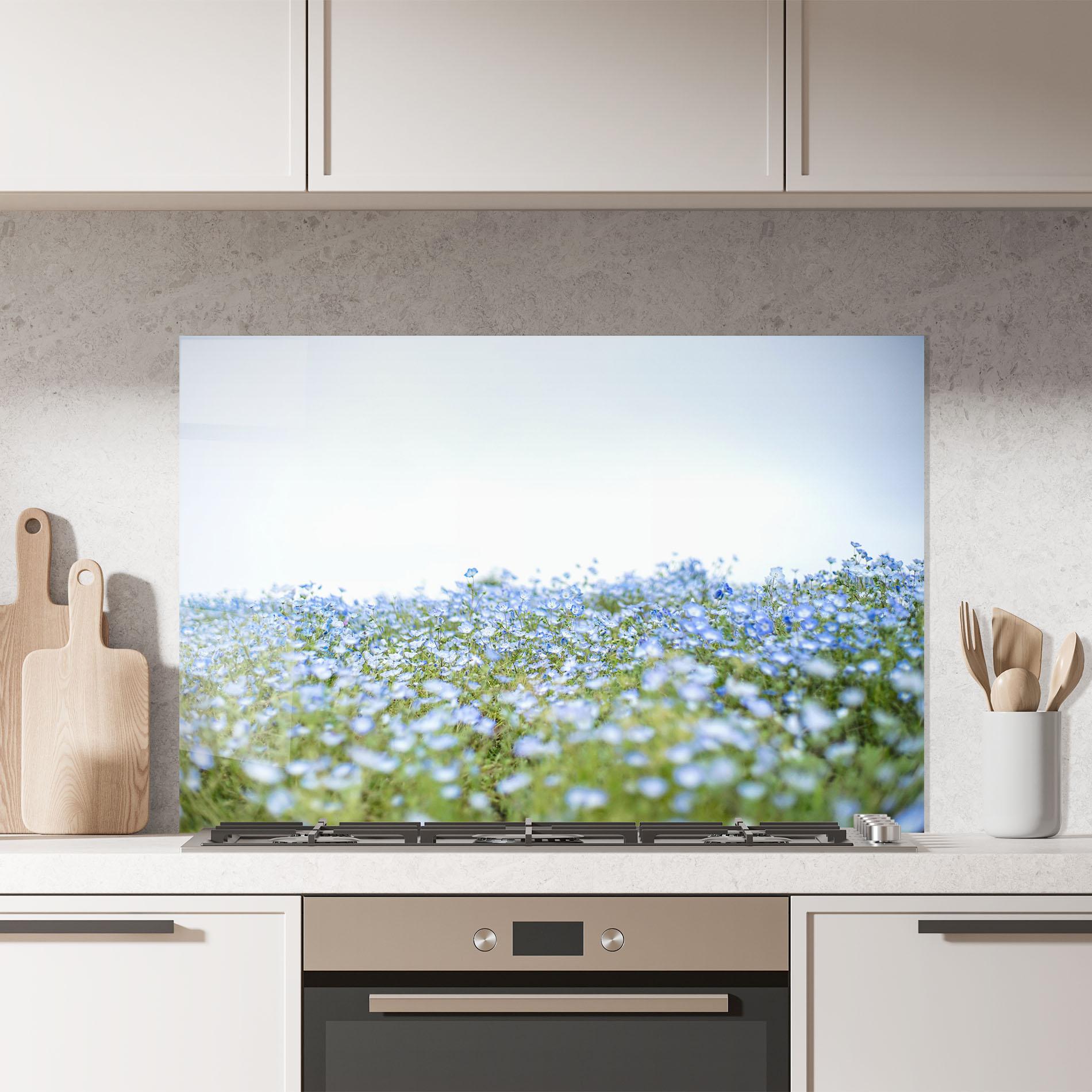 Küchenrückwand Glas Blue Wild Flowers mockup 7