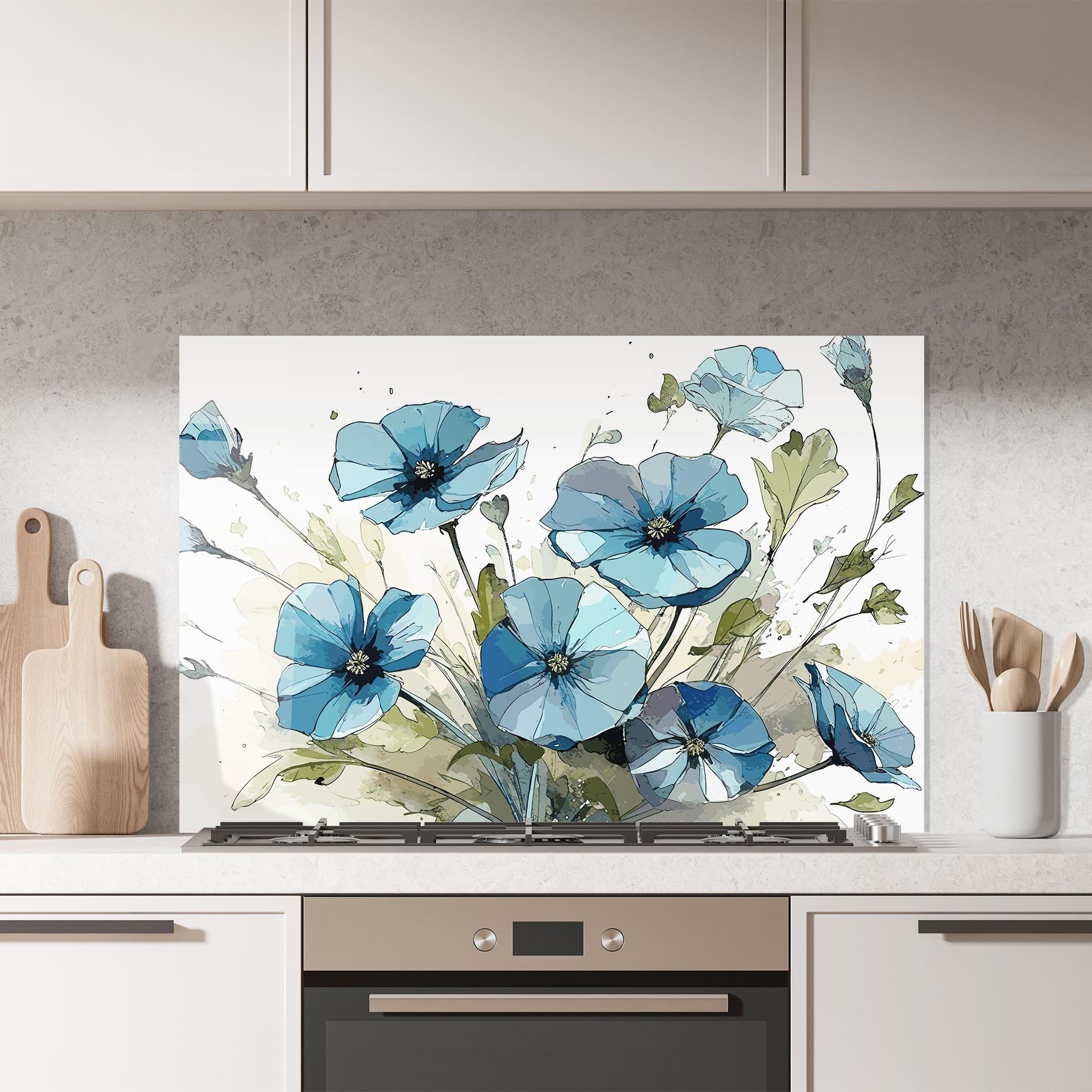Küchenrückwand Glas Blue Wild Plant mockup 7
