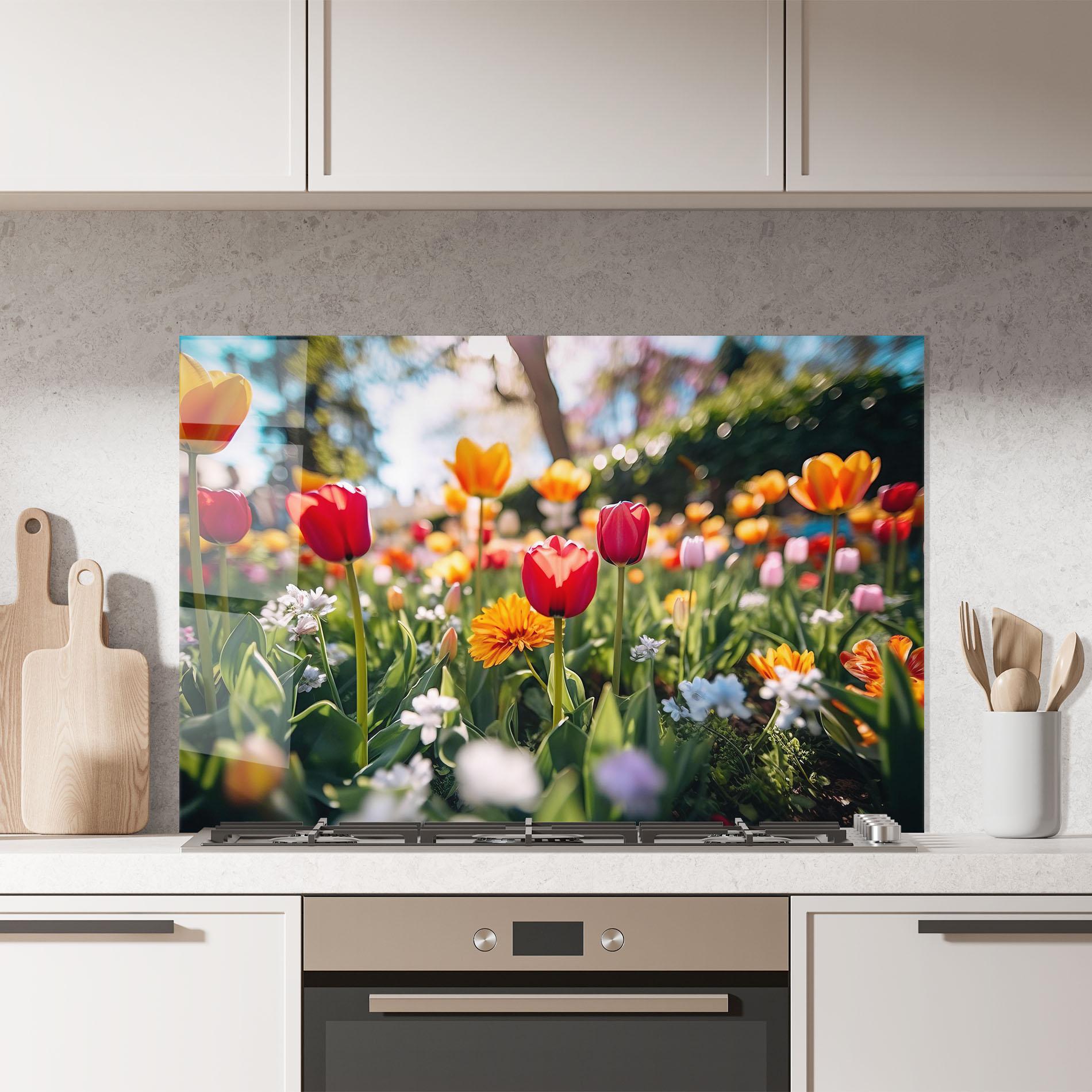 Küchenrückwand Glas Garden Tulips Mix mockup 7