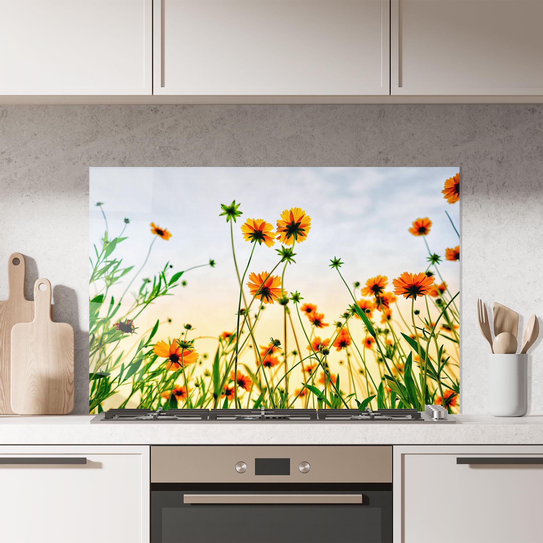 Küchenrückwand Glas Orange Wild Flowers mockup 7