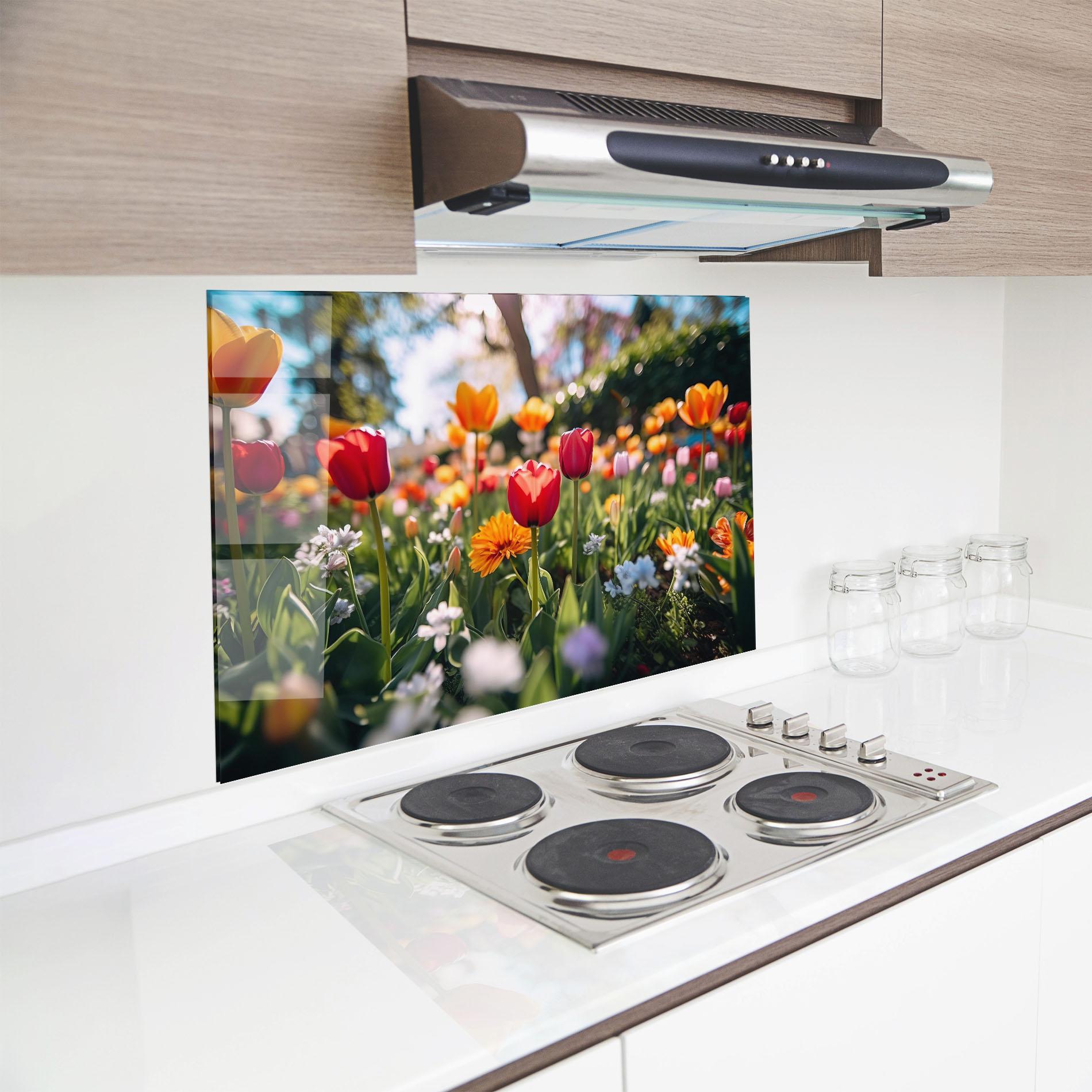Küchenrückwand Glas Garden Tulips Mix mockup 8