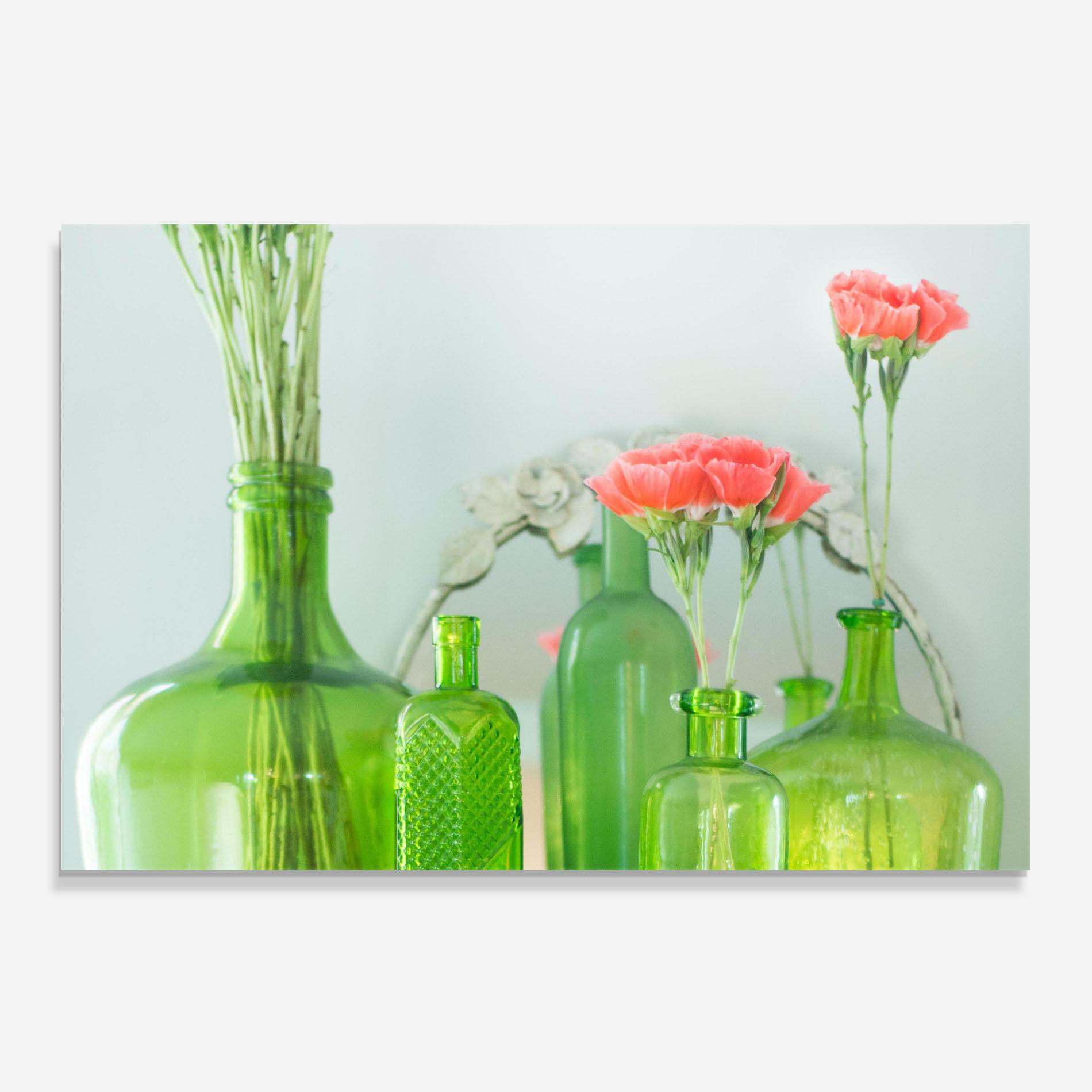 Küchenrückwand Glas Green Vase Flowers mockup 0