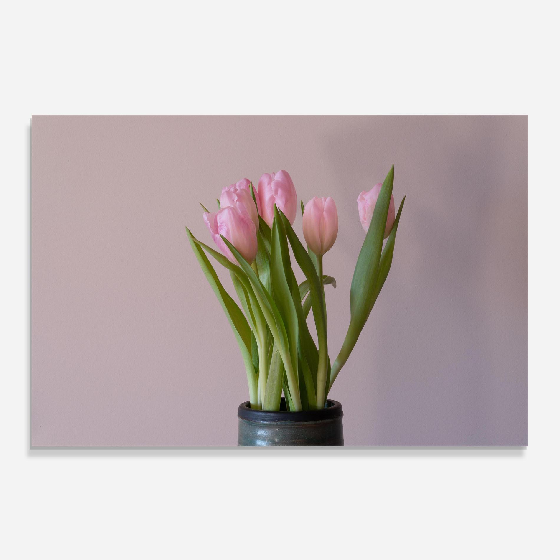 Küchenrückwand Glas Pink Tulips Vase mockup 0
