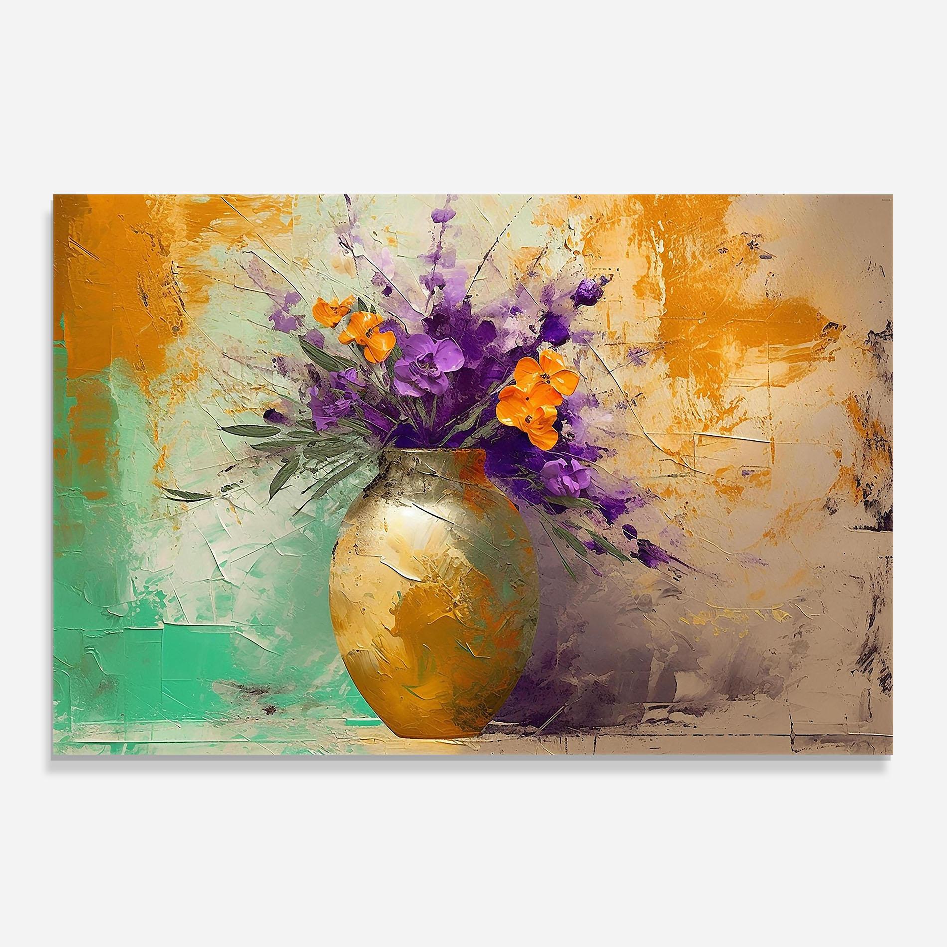 Küchenrückwand Glas Purple Orange Plant Vase mockup 0