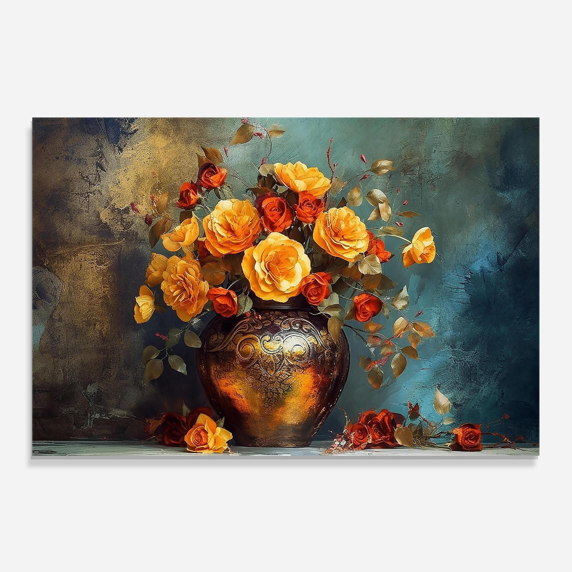 Küchenrückwand Glas Red Orange Flower Vase mockup 0
