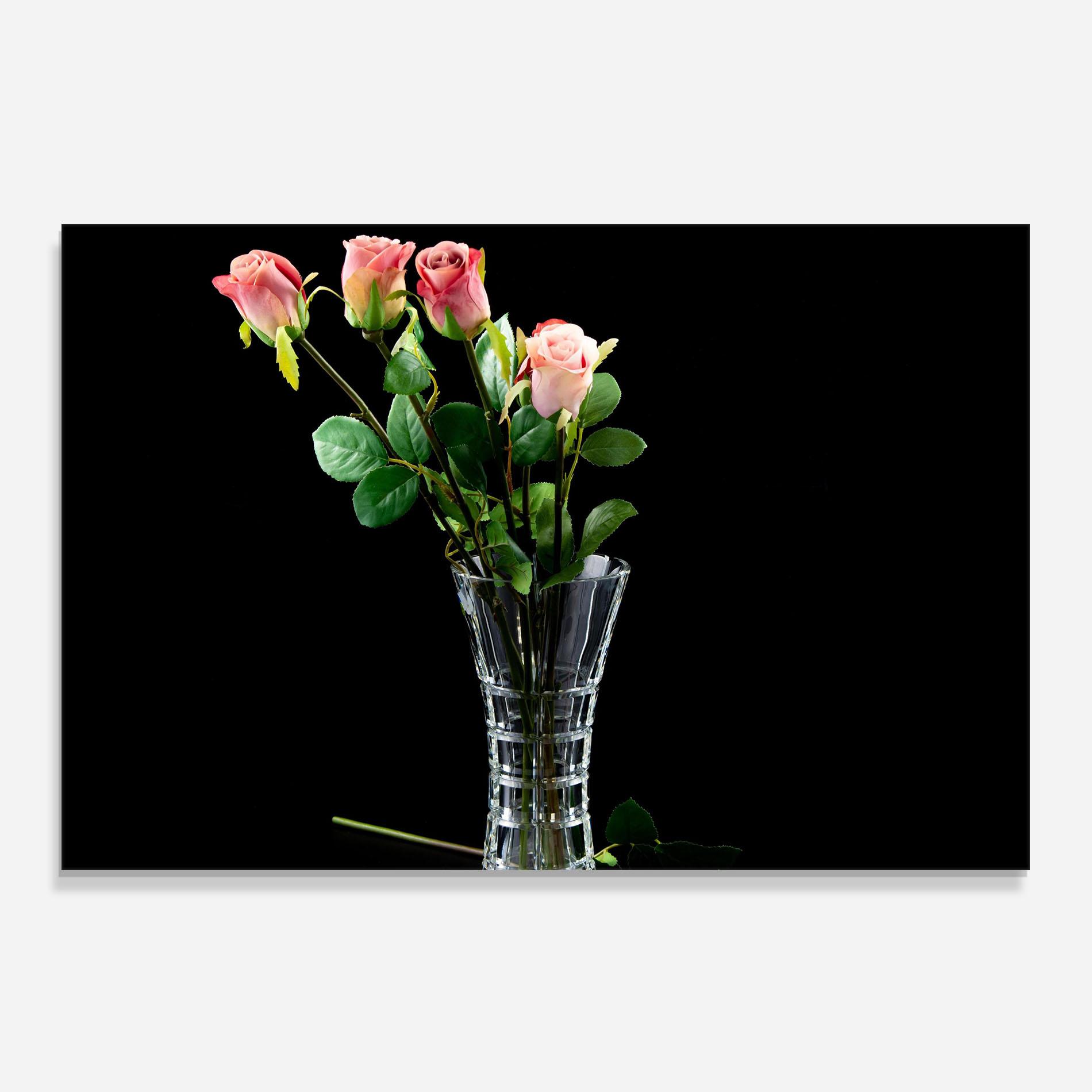 Küchenrückwand Glas Rose Vase Black mockup 0