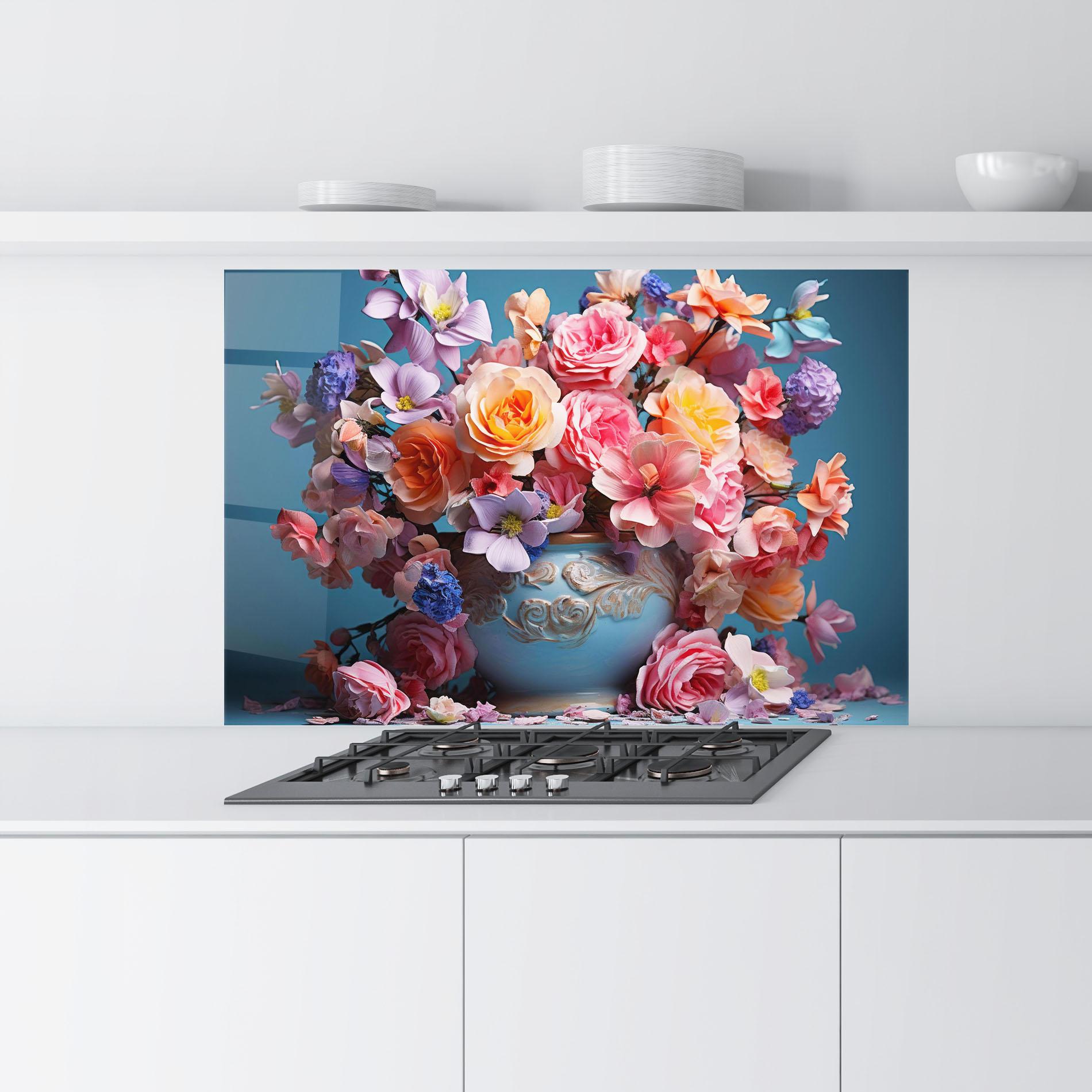 Küchenrückwand Glas Blue Vase Flowers mockup 9