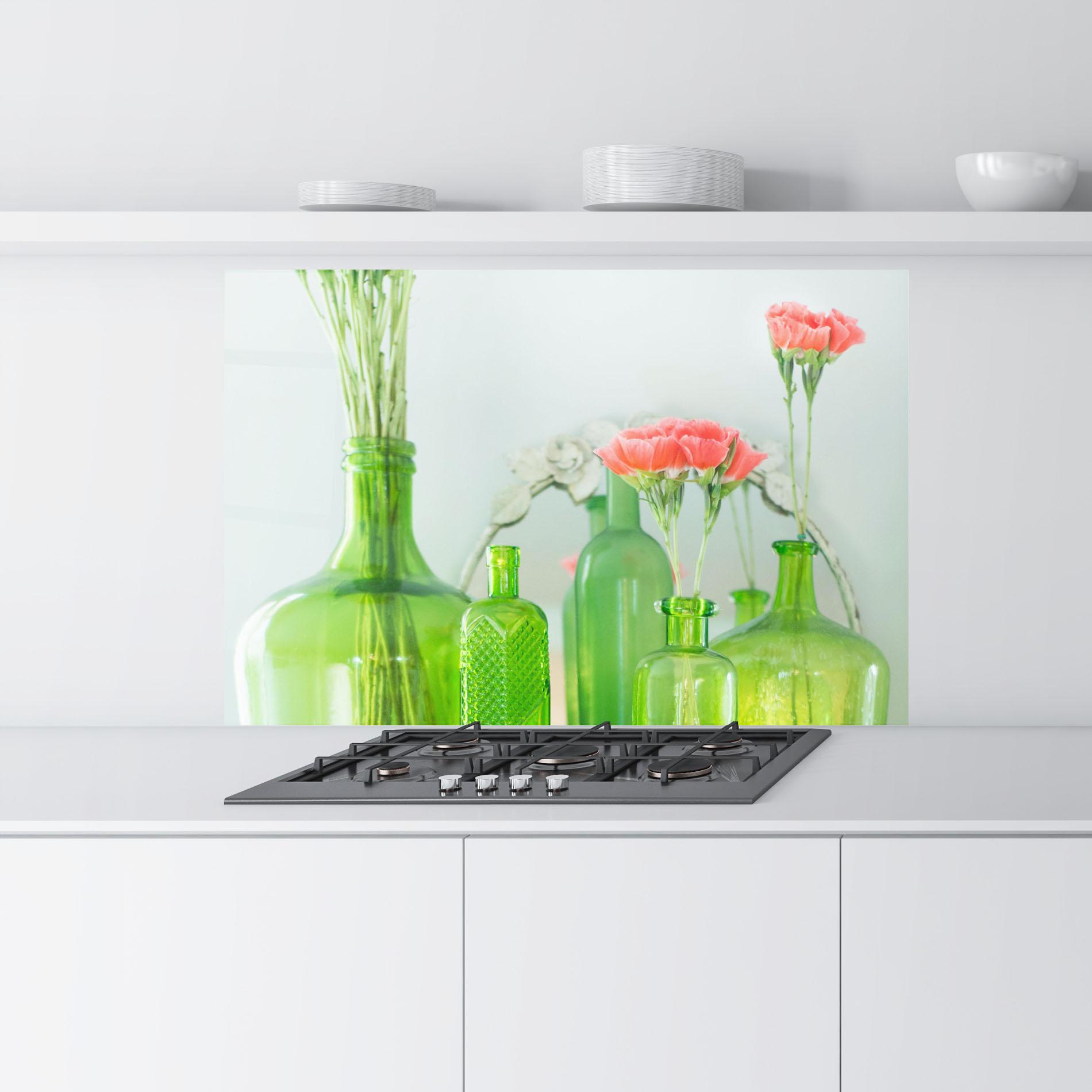 Küchenrückwand Glas Green Vase Flowers mockup 9