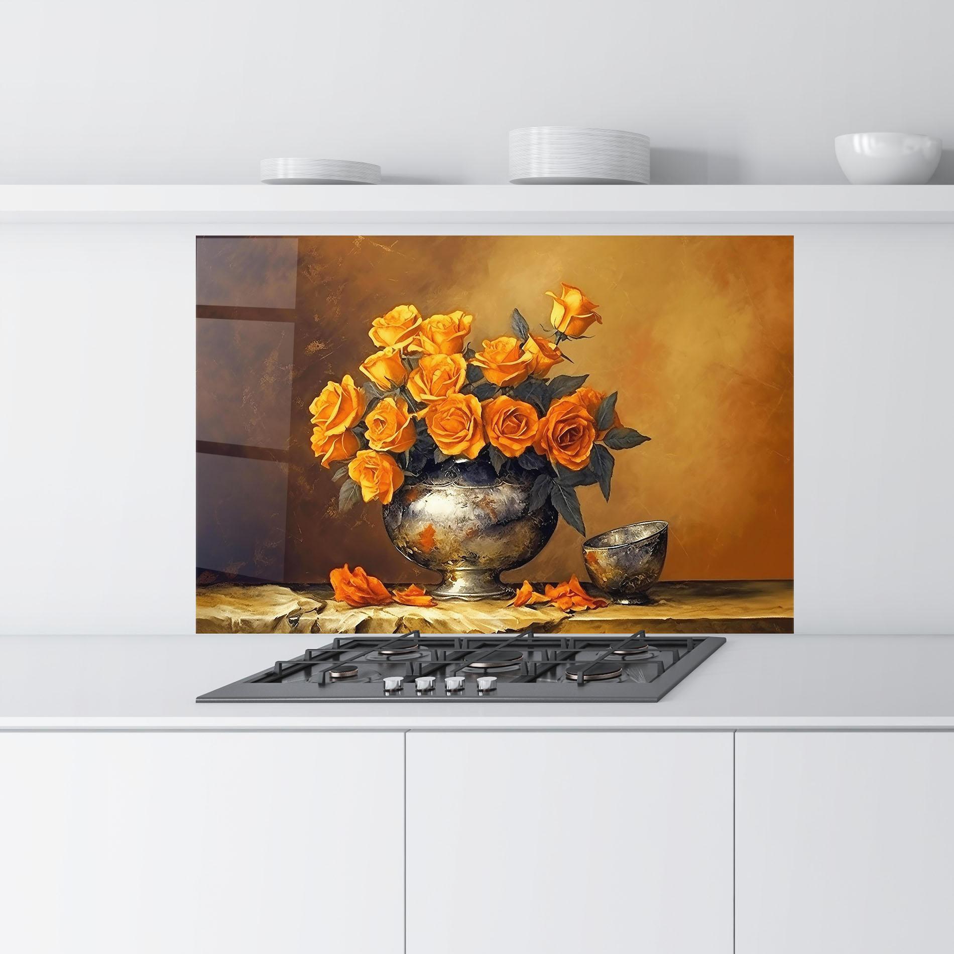 Küchenrückwand Glas Orange Rose Vase mockup 9