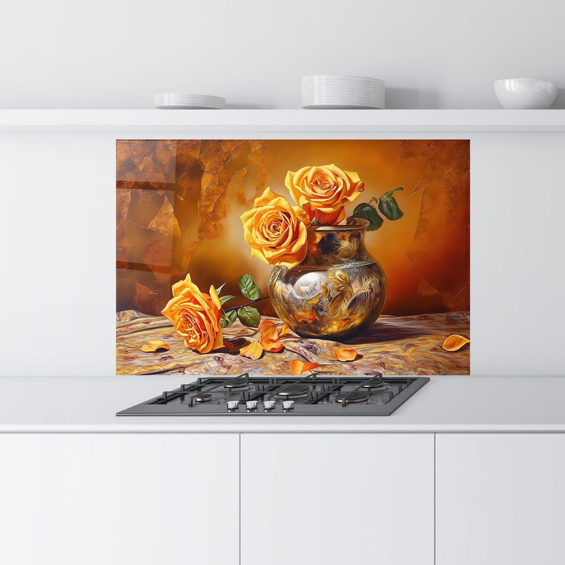 Küchenrückwand Glas Orange Roses Vase mockup 9