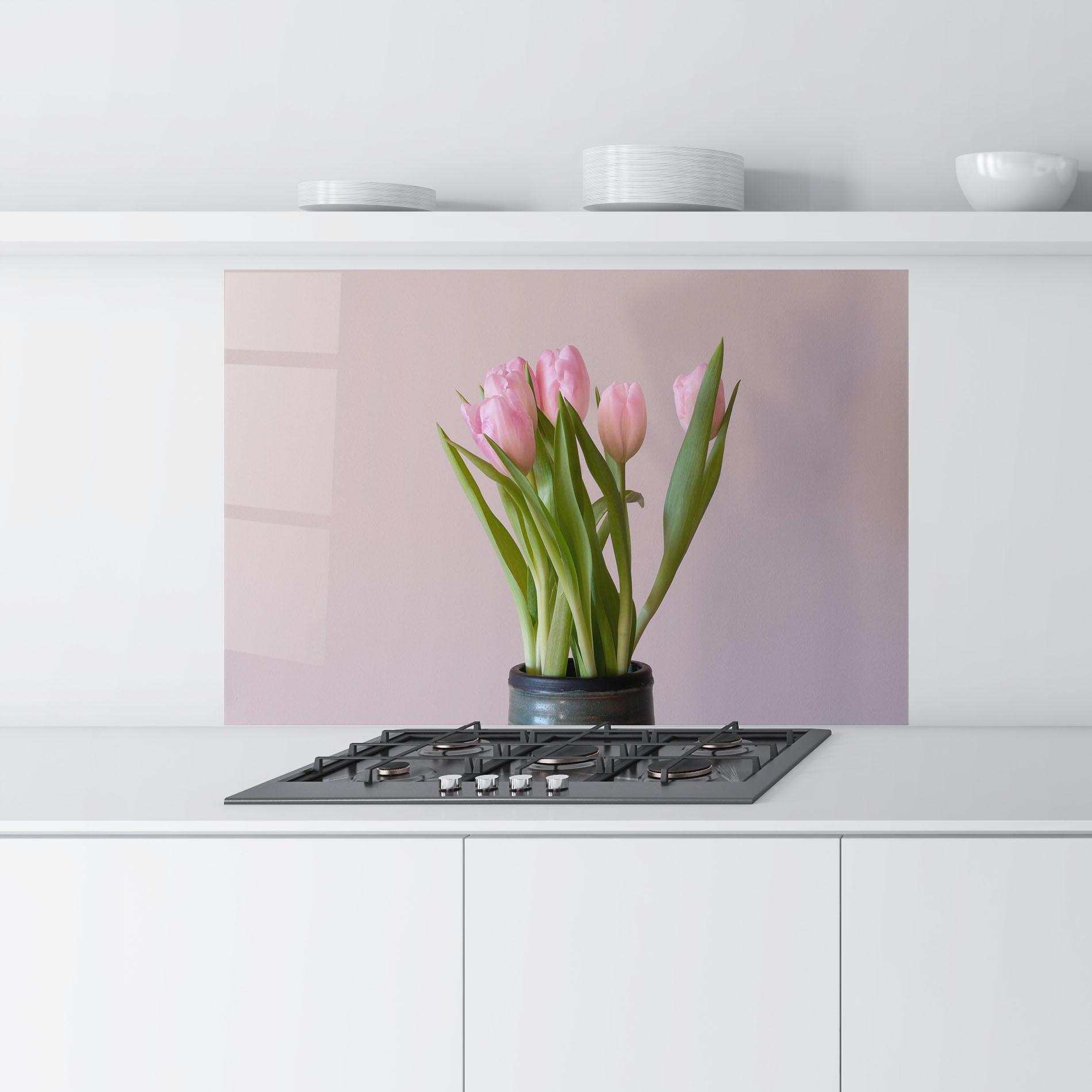 Küchenrückwand Glas Pink Tulips Vase mockup 9