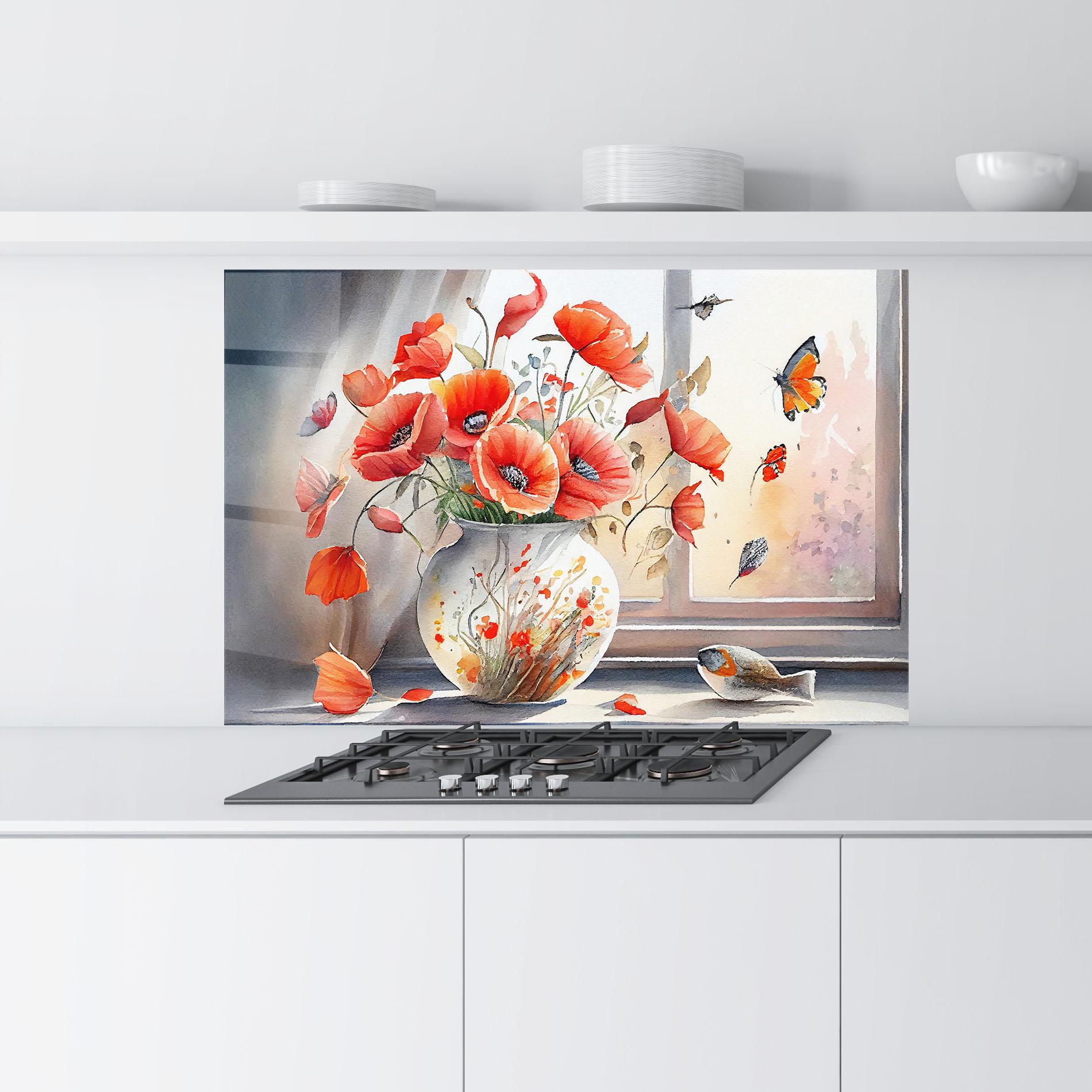 Küchenrückwand Glas Poppies Vase mockup 9