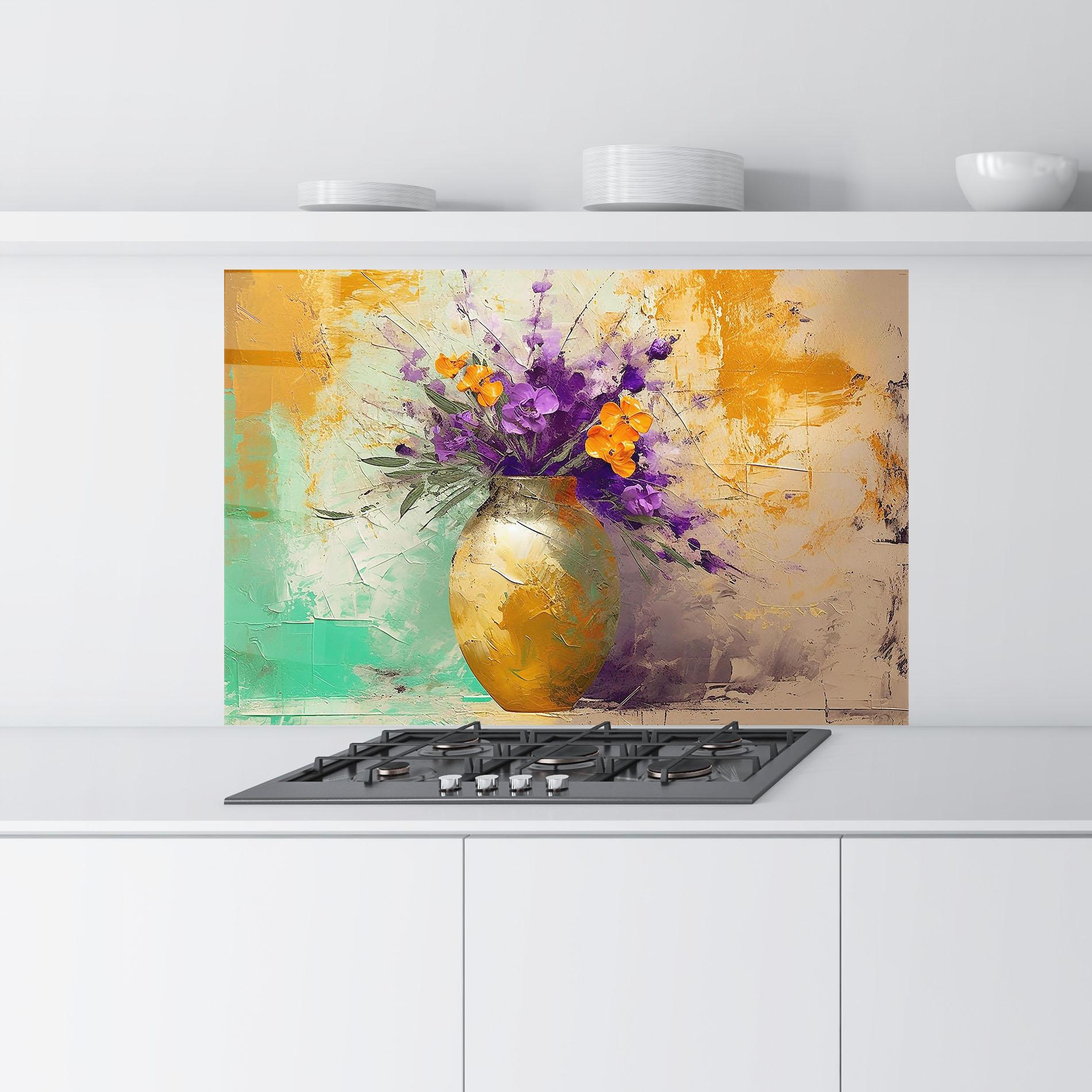 Küchenrückwand Glas Purple Orange Plant Vase mockup 9