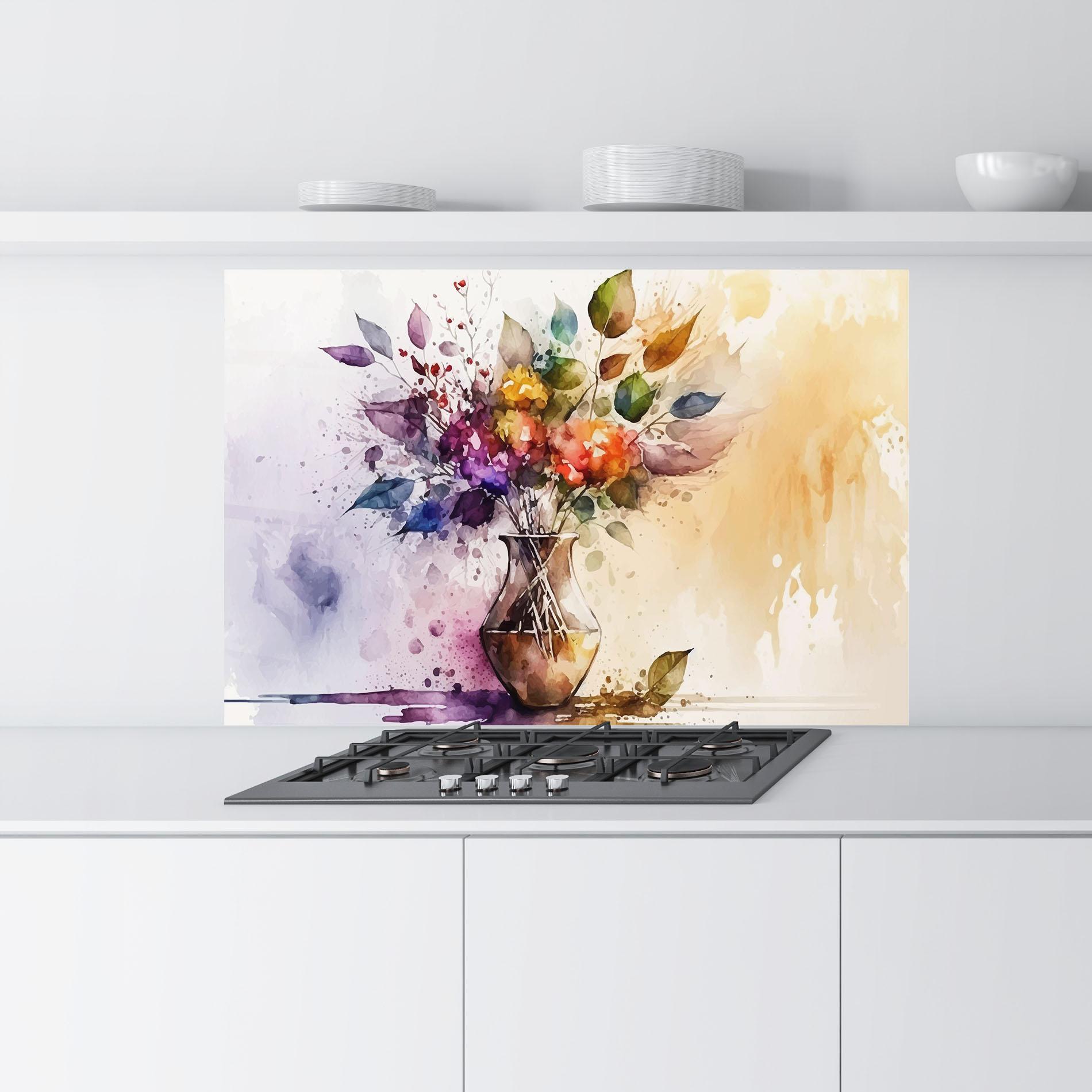 Küchenrückwand Glas Purple Orange Vase mockup 9