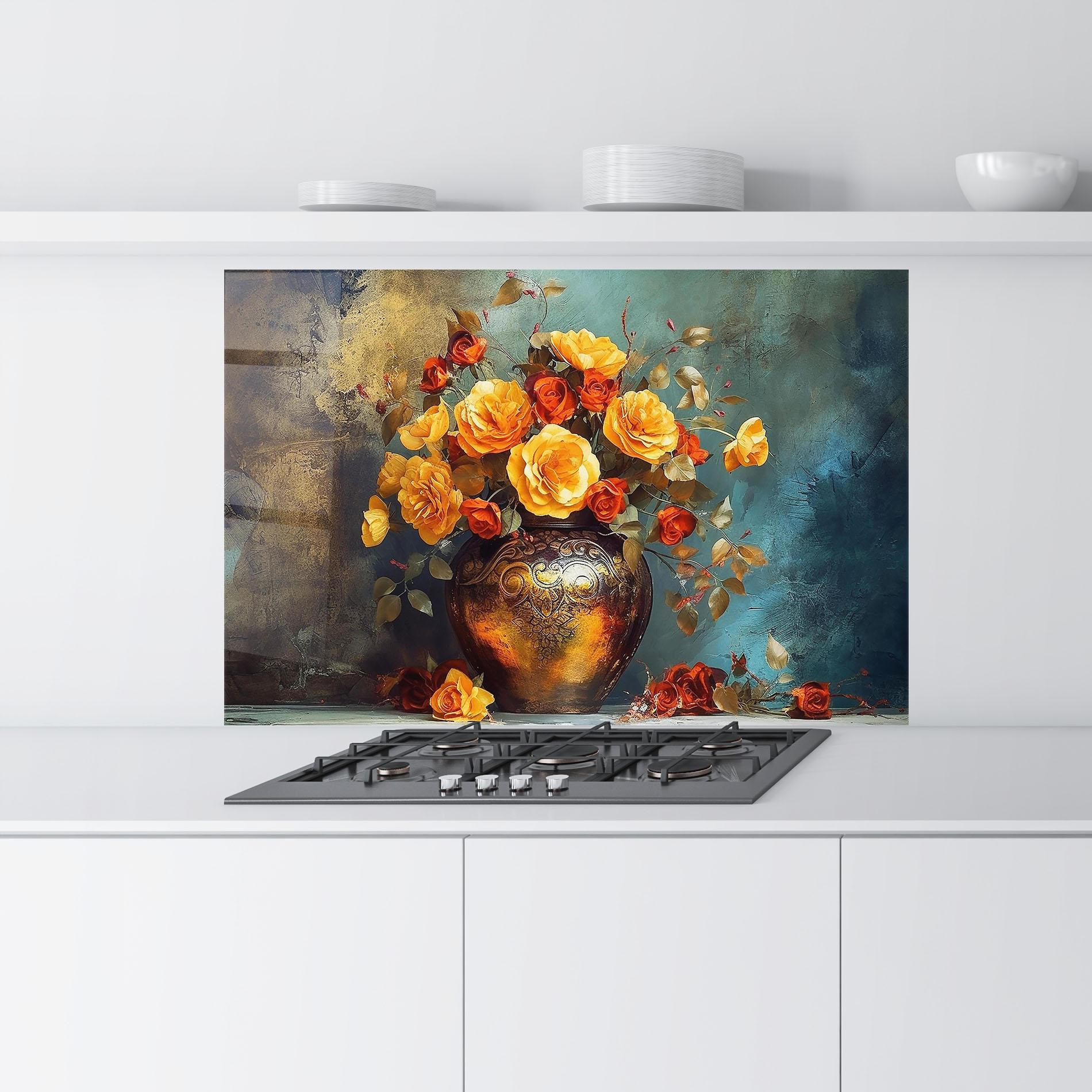 Küchenrückwand Glas Red Orange Flower Vase mockup 9